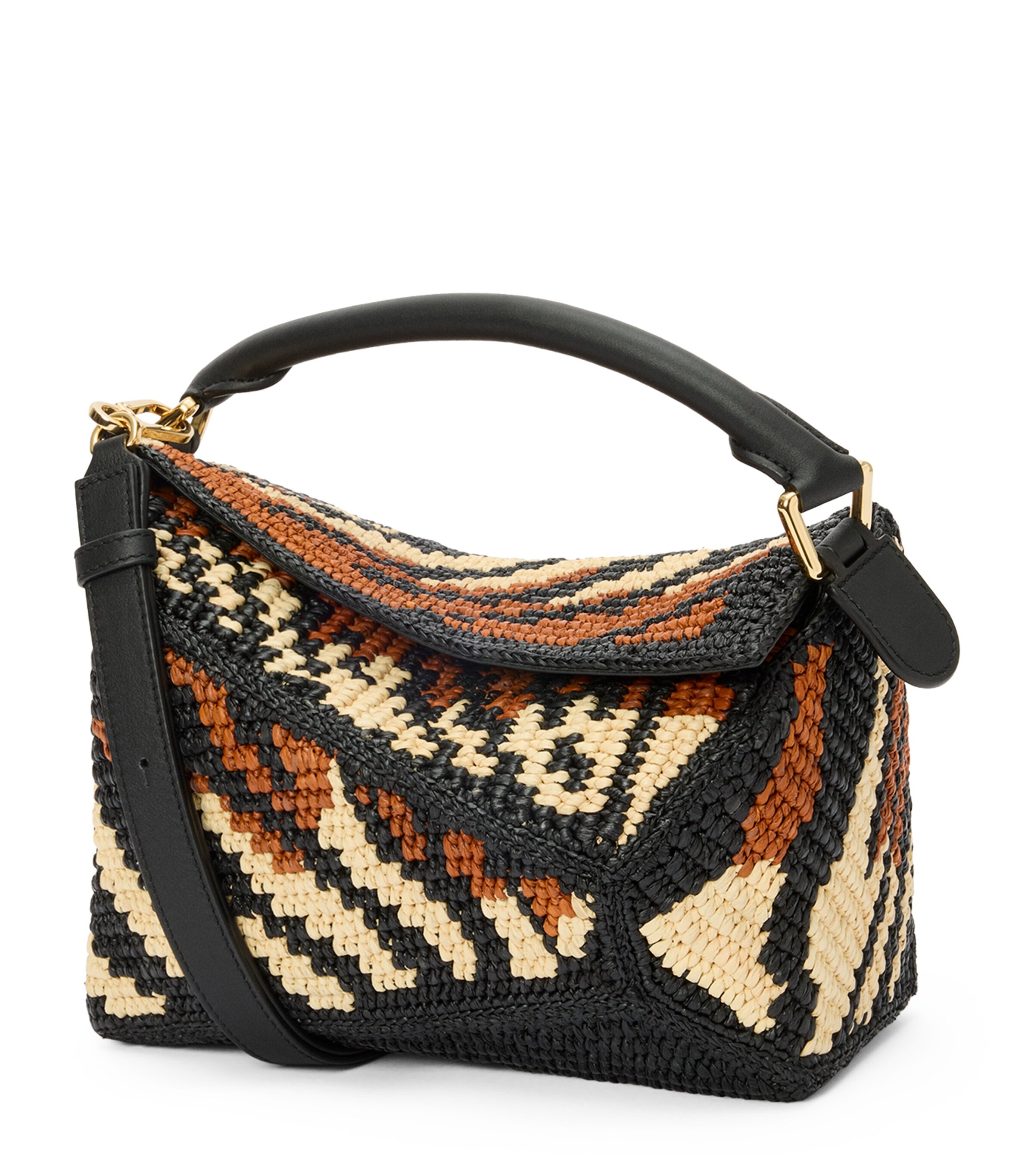 LOEWE x Paula's Ibiza Small Raffia Puzzle Edge Top-Handle Bag Black/honey Gold Image 1