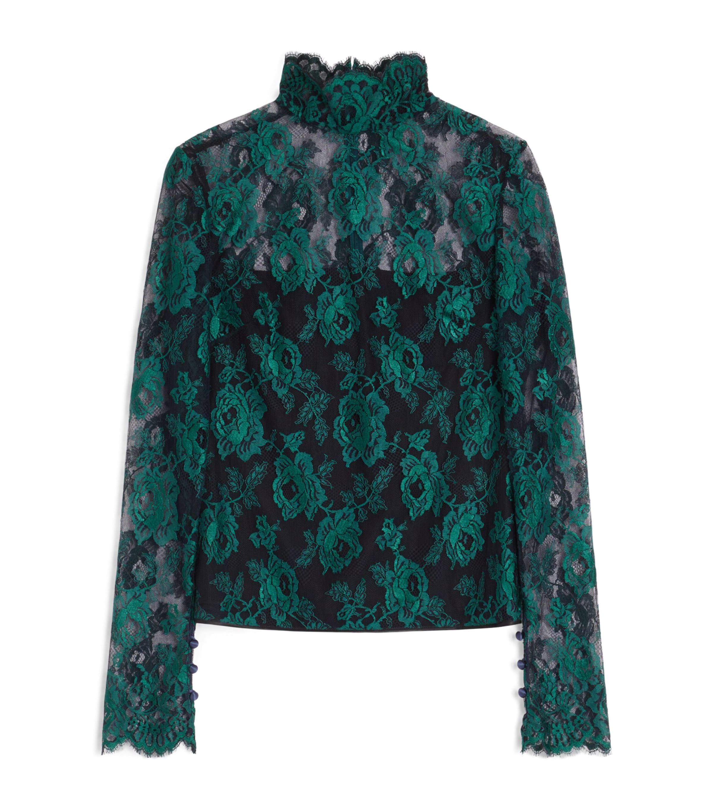 Valentino Mesh Lace-detailing Top In Green