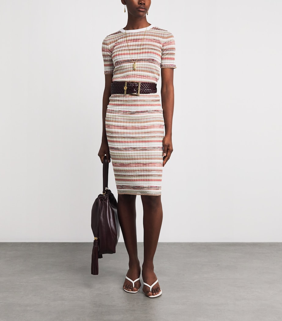 Missoni Womens Stripe Midi Skirt Pnk W Brn & Wt Image 2