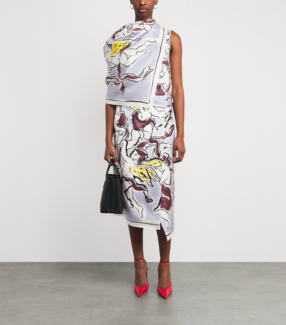 Tory Burch Womens Satin Printed Midi Skirt Lilac Cherubs Image 2