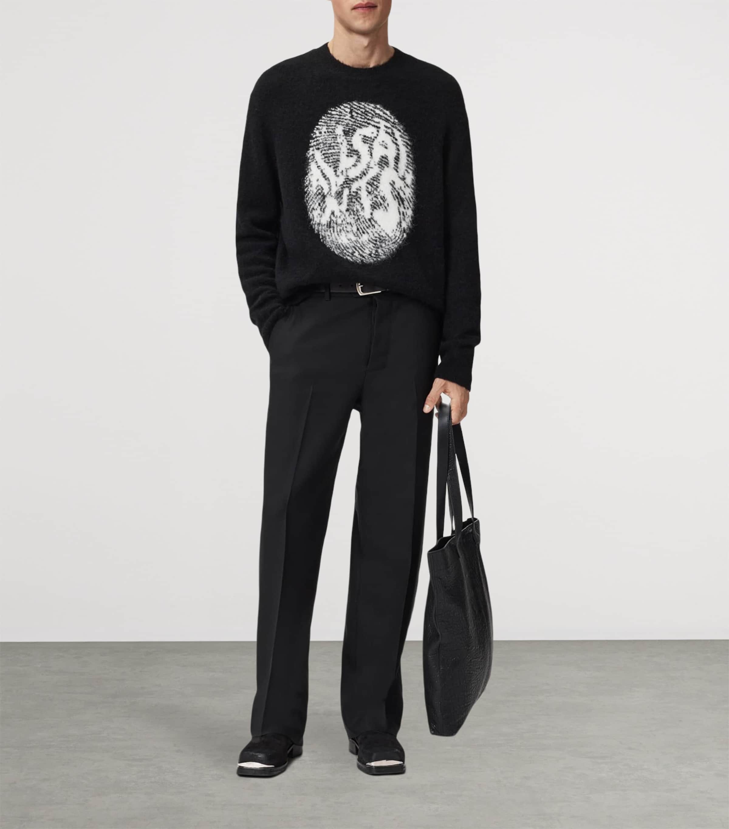 AllSaints Mens Oversized Ridges Sweater Black/ecru White Image 5