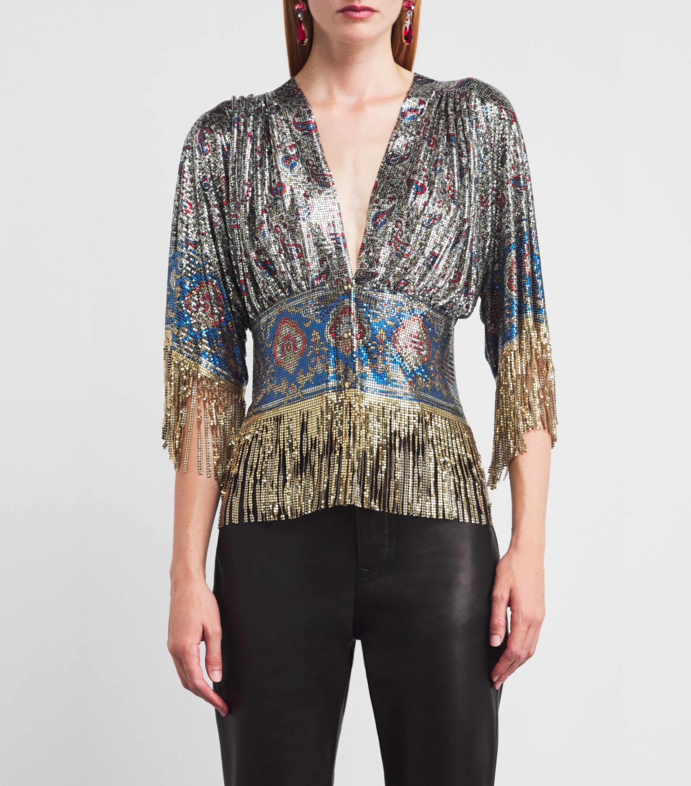 Paco Rabanne Multi Mesh Paisley Tassel-Hem Top | Harrods AE