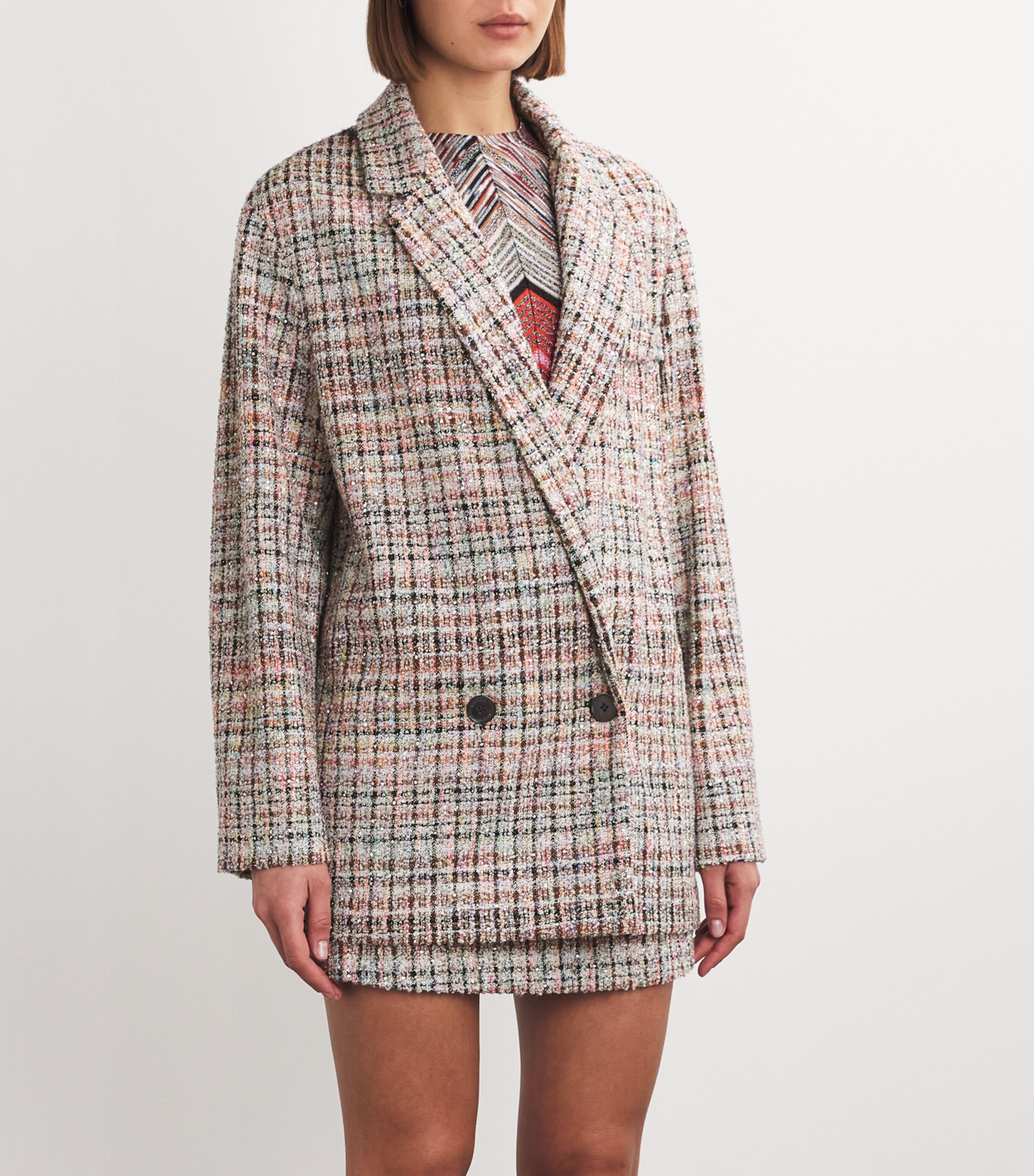 Missoni Womens Bouclé Double-Breasted Blazer White,pink Image 3