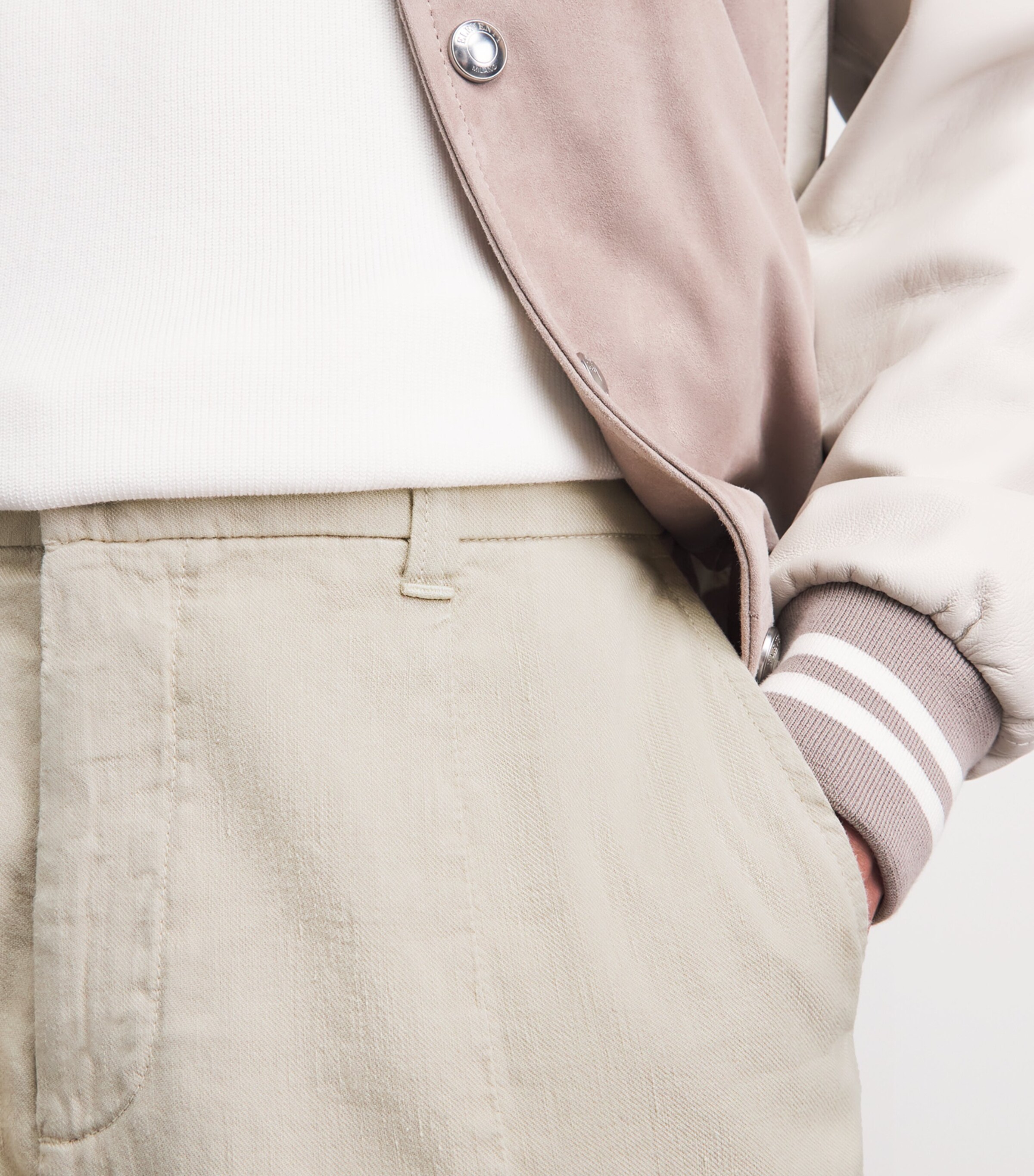 Eleventy Mens Cotton-Linen-Blend Cargo Trousers Sabbia Image 3