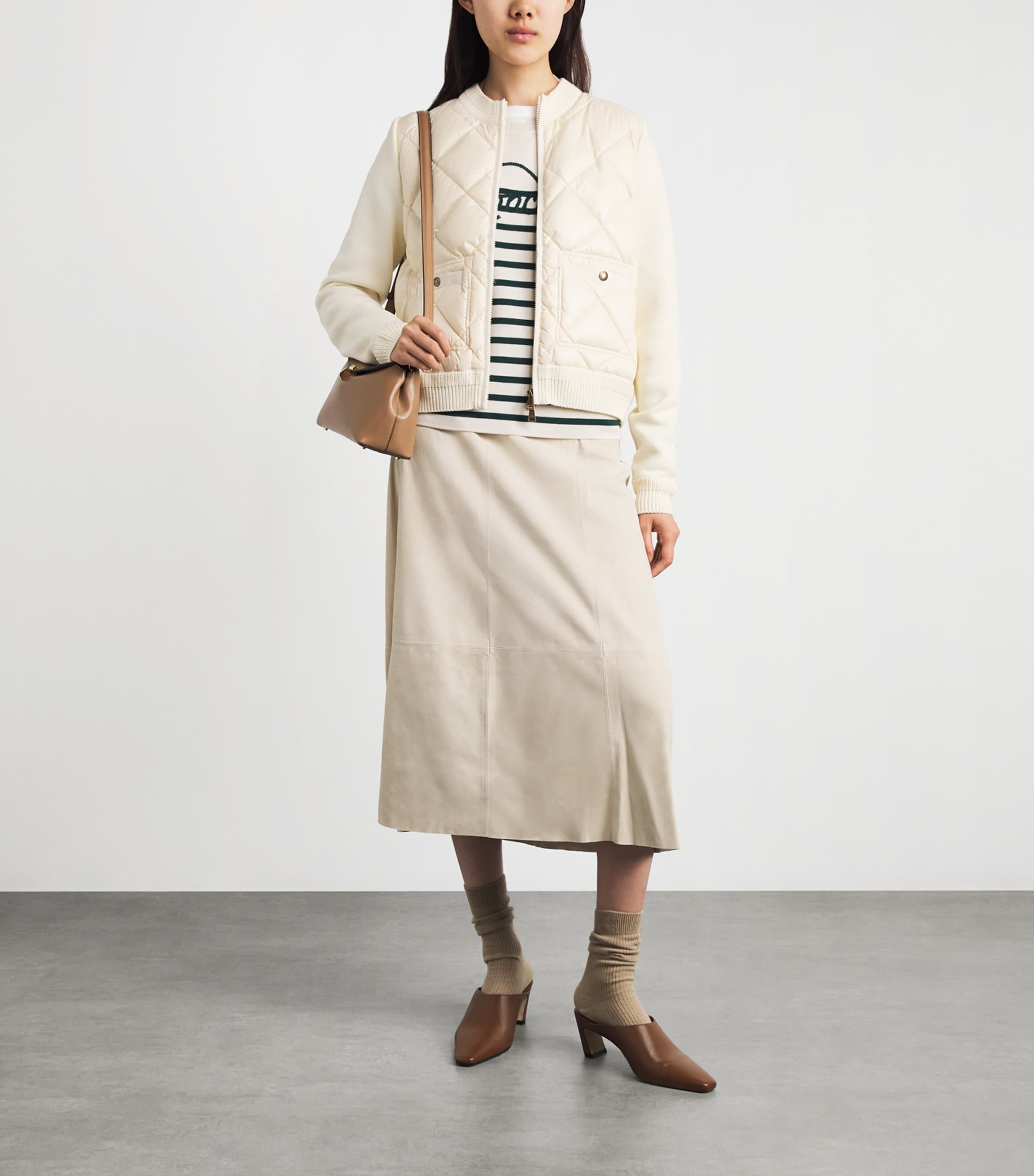 Moncler Womens Miscellaneous Hybrid Logo-badge Nylon And Cotton-knit Cardigan Xl In Neutral