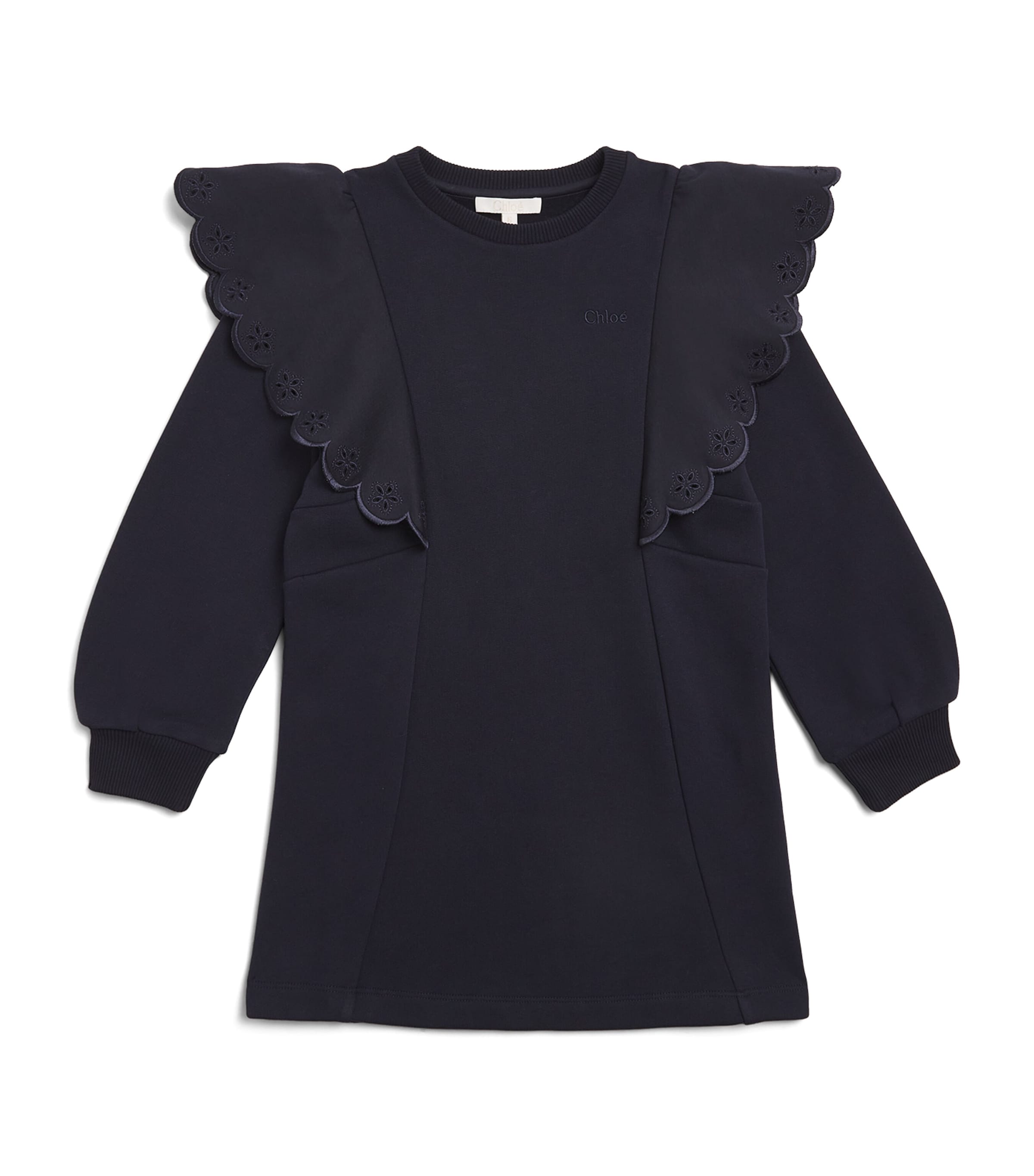 Chloé Kids' Jersey Ruffle Sweater Dress In Navy