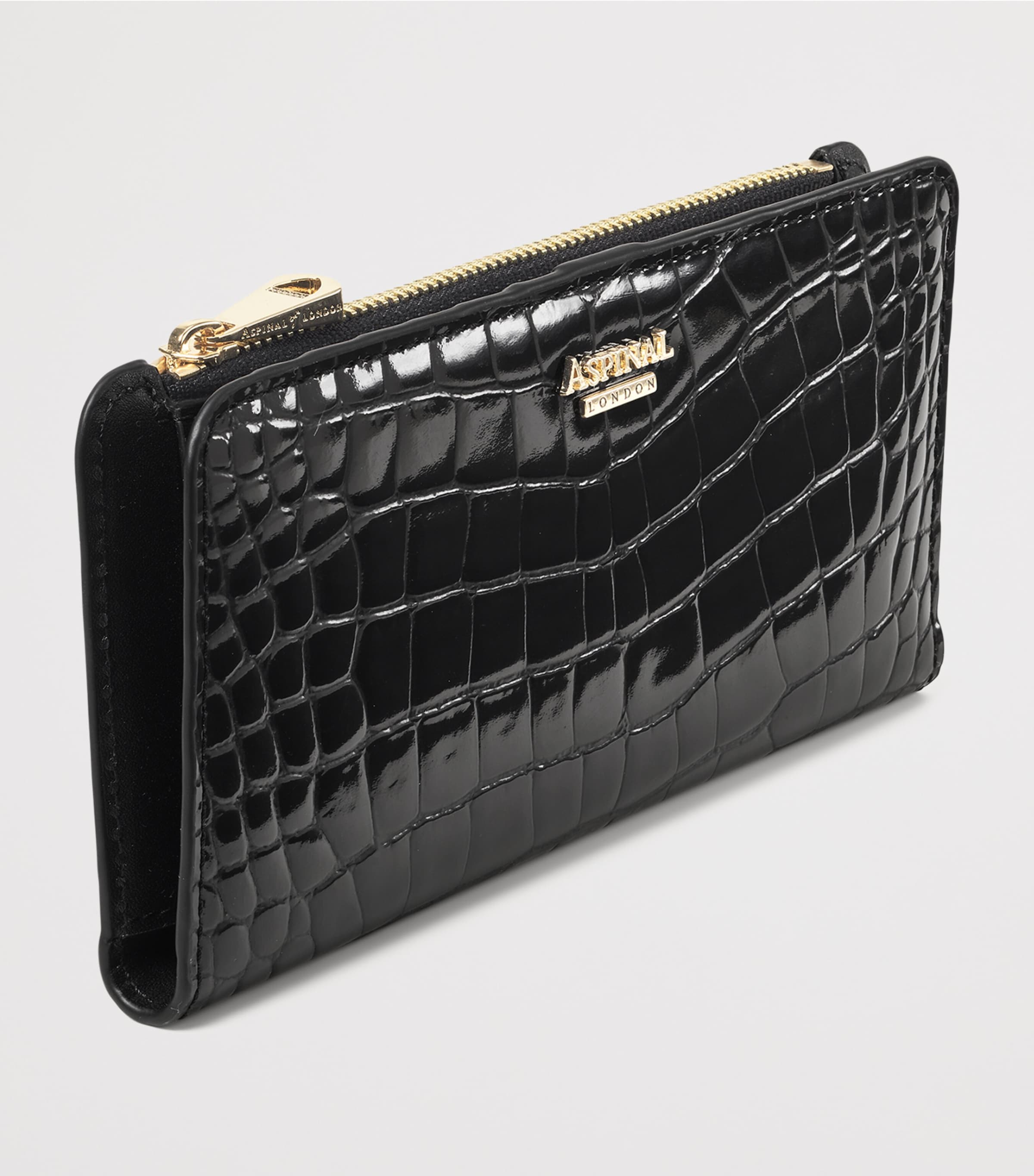 Large Leather Croc-Embossed Mayfair Purse BLACK Image 2