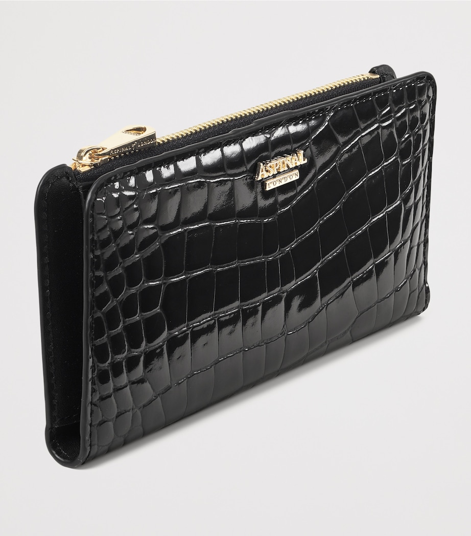 Large Leather Croc-Embossed Mayfair Purse BLACK Image 2