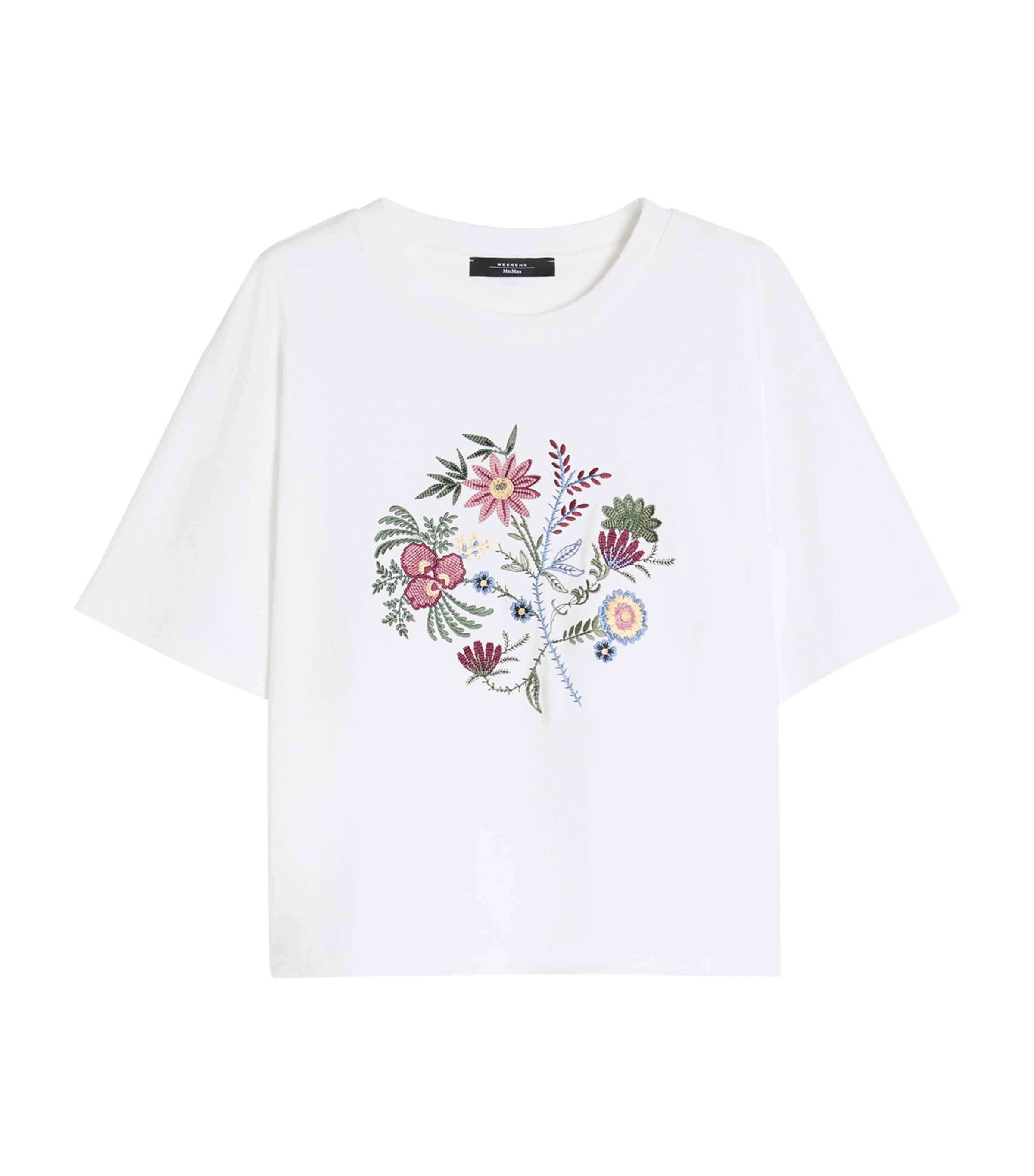 Weekend Max Mara Womens Cotton Floral-Embroidered T-Shirt White Image 1