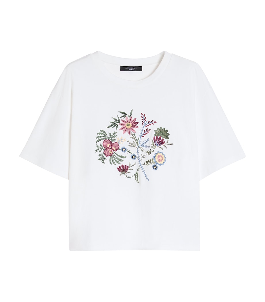 Weekend Max Mara Womens Cotton Floral-Embroidered T-Shirt White Image 1