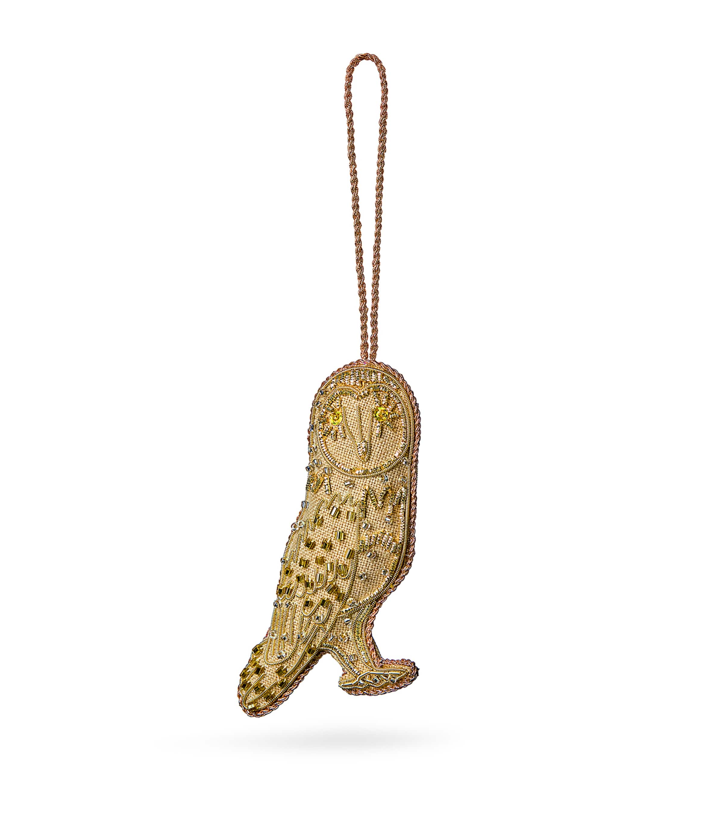 Katie Larmour Linen Embellished Owl Tree Ornament In Brown
