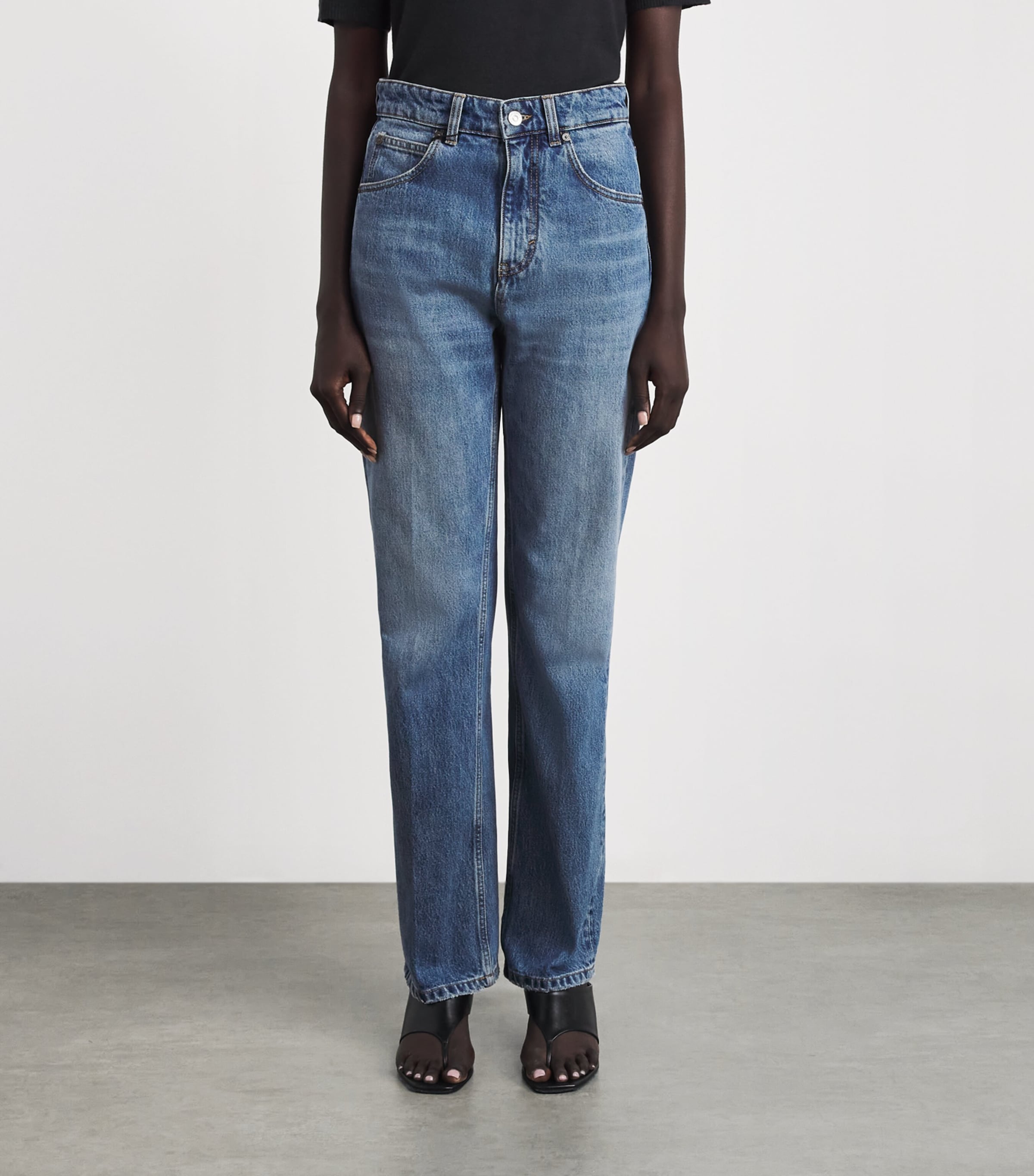 Victoria Beckham Womens Julia Straight Jeans Worn Blue Wash Image 4