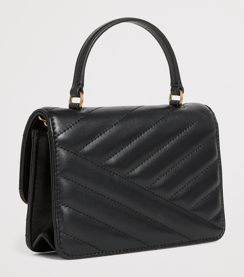 Leather Kira Chevron Top-Handle Bag BLACK Image 3