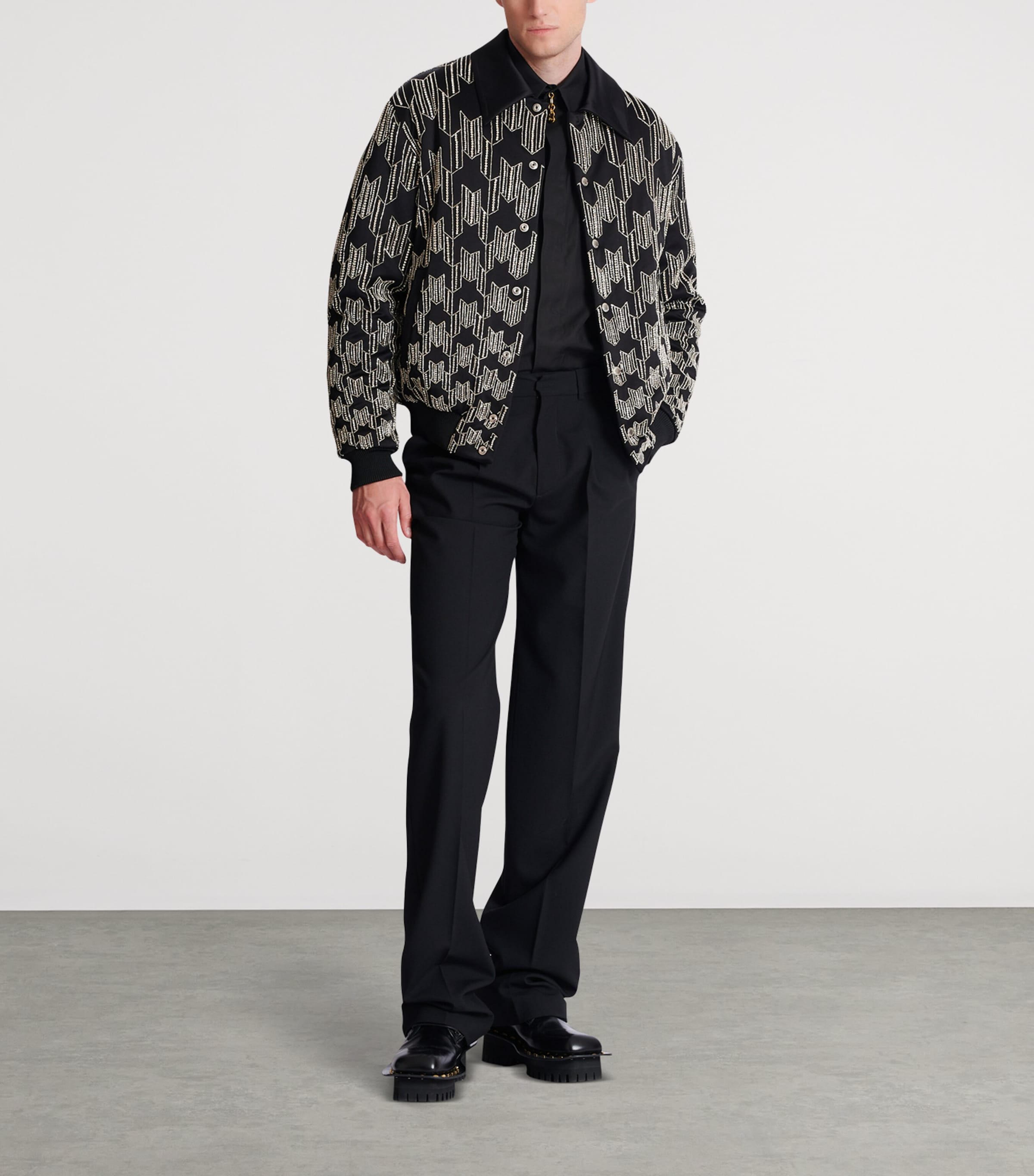 Satin Houndstooth Bomber Jacket EAW NOIR/CRISTAL Image 3