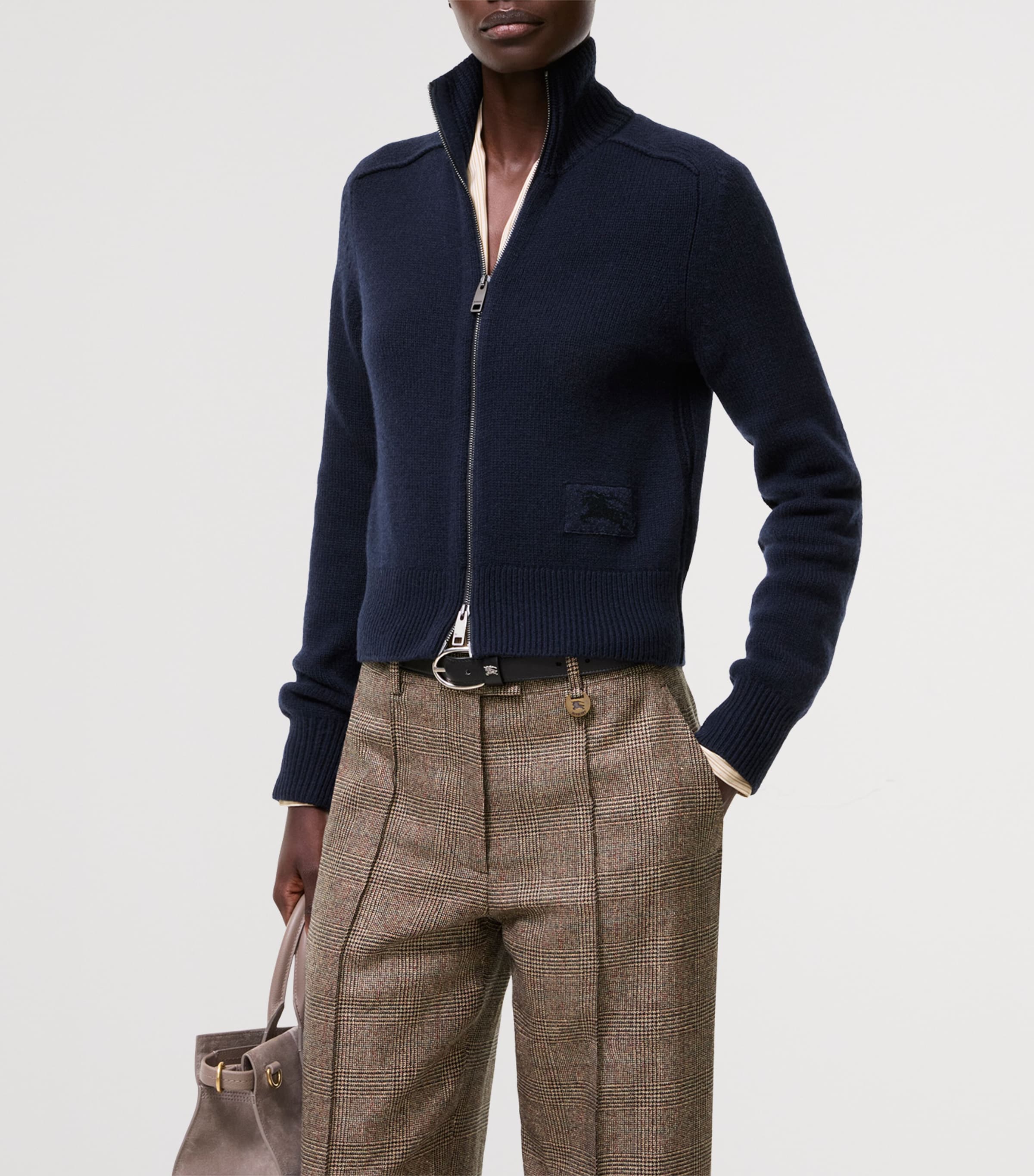 Burberry Womens Cashmere-Blend Zip-Up Jacket Silhouette Blue Image 2