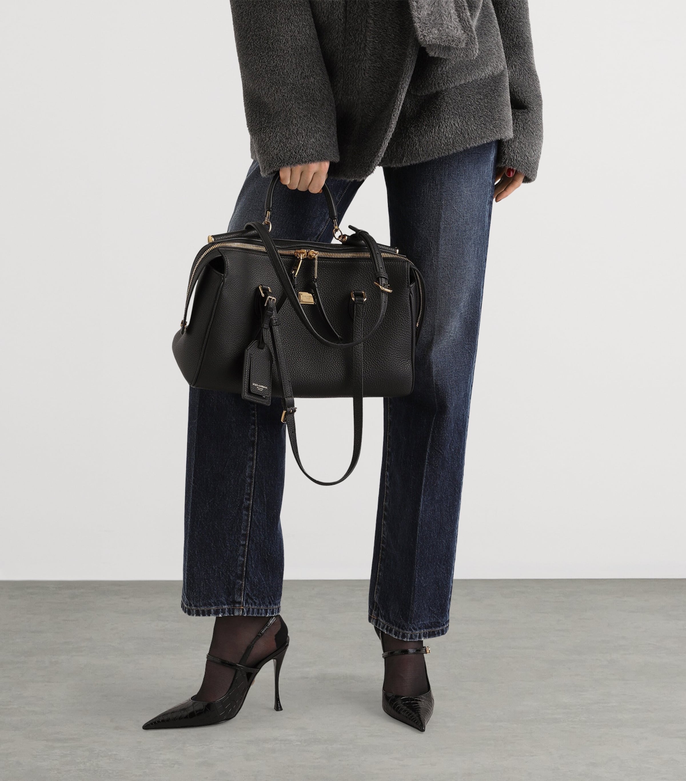 Dolce&Gabbana Calfskin Vittoria Top-Handle Bag Black Image 2