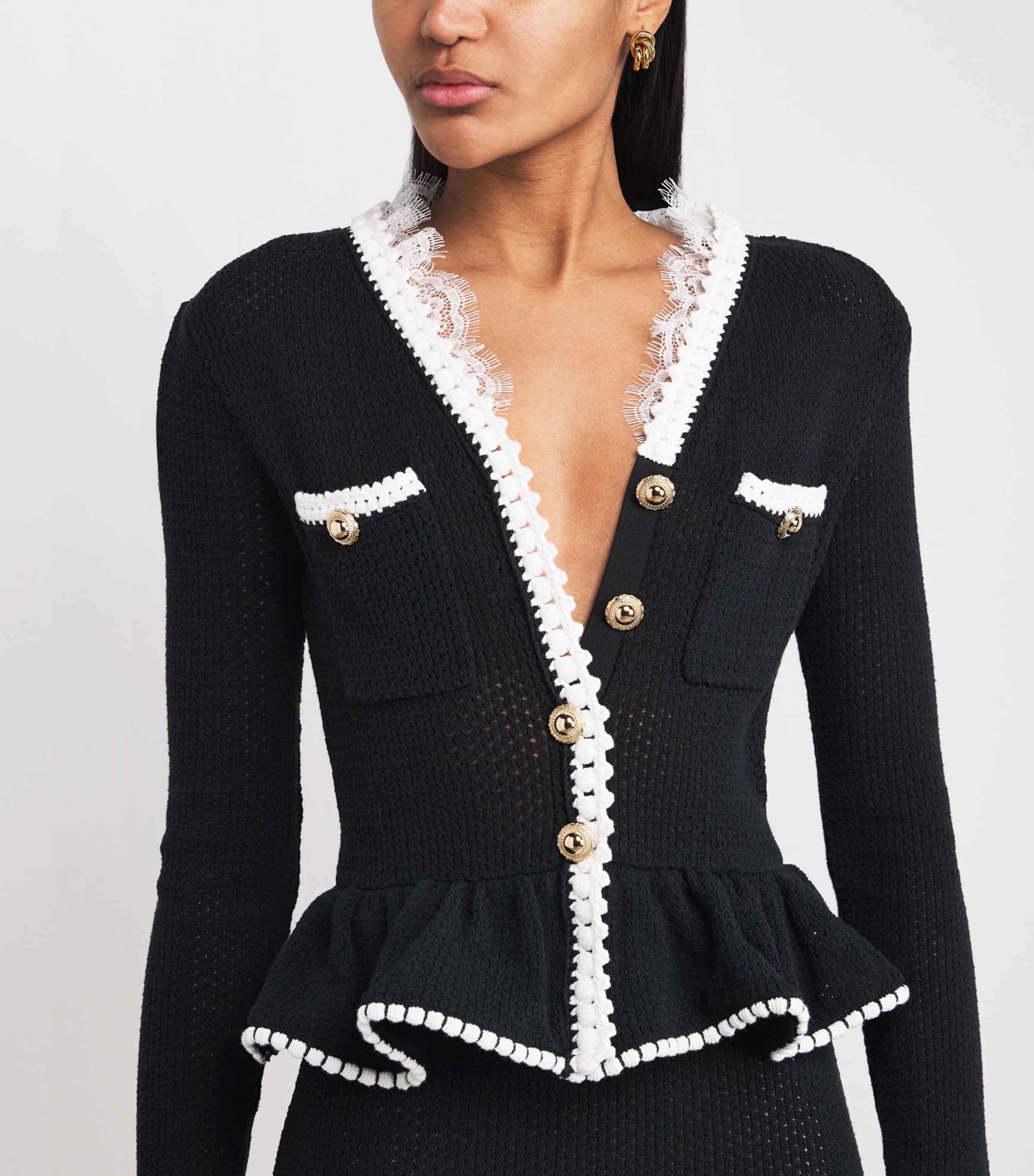 Lace-Trim Knitted Midi Dress BLACK Image 4