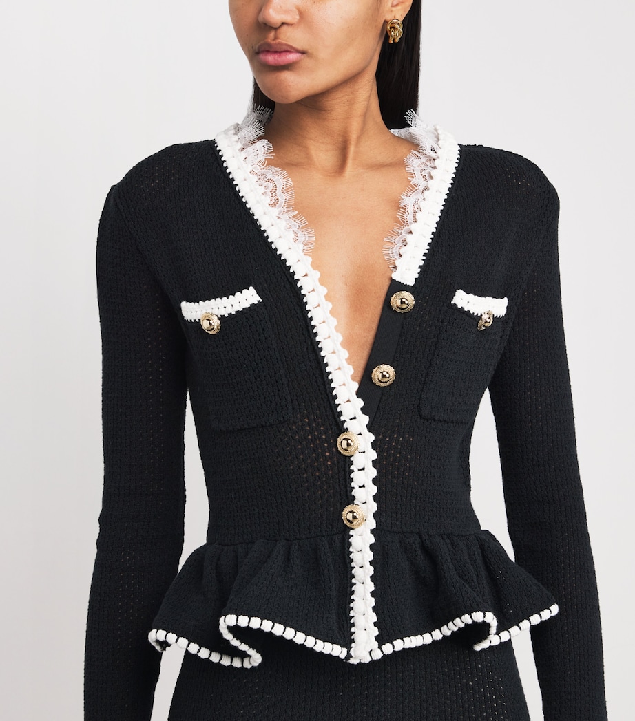 Lace-Trim Knitted Midi Dress BLACK Image 4