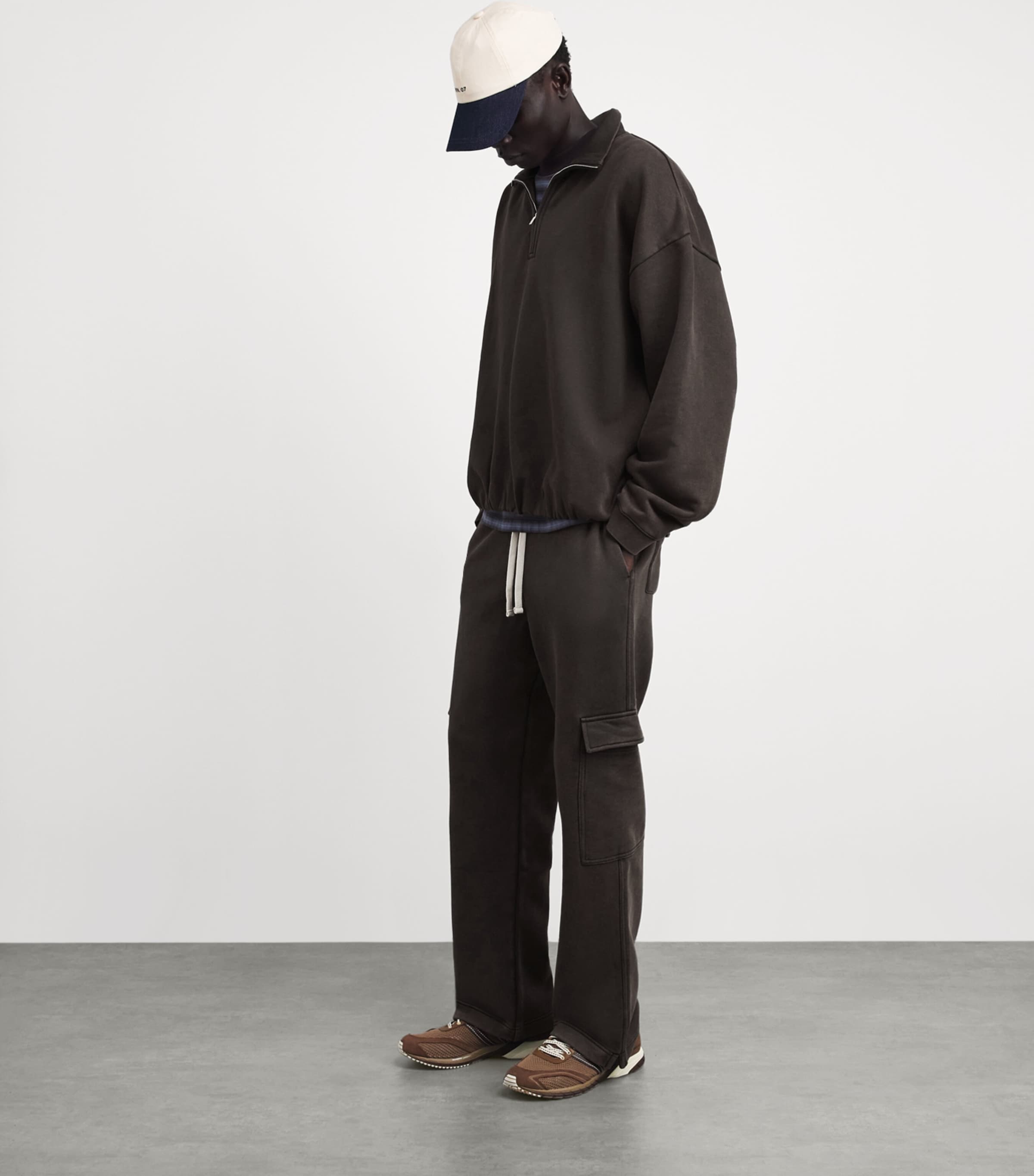 Represent Mens Cotton Initial Quarter-Zip Sweatshirt Coffee Image 2