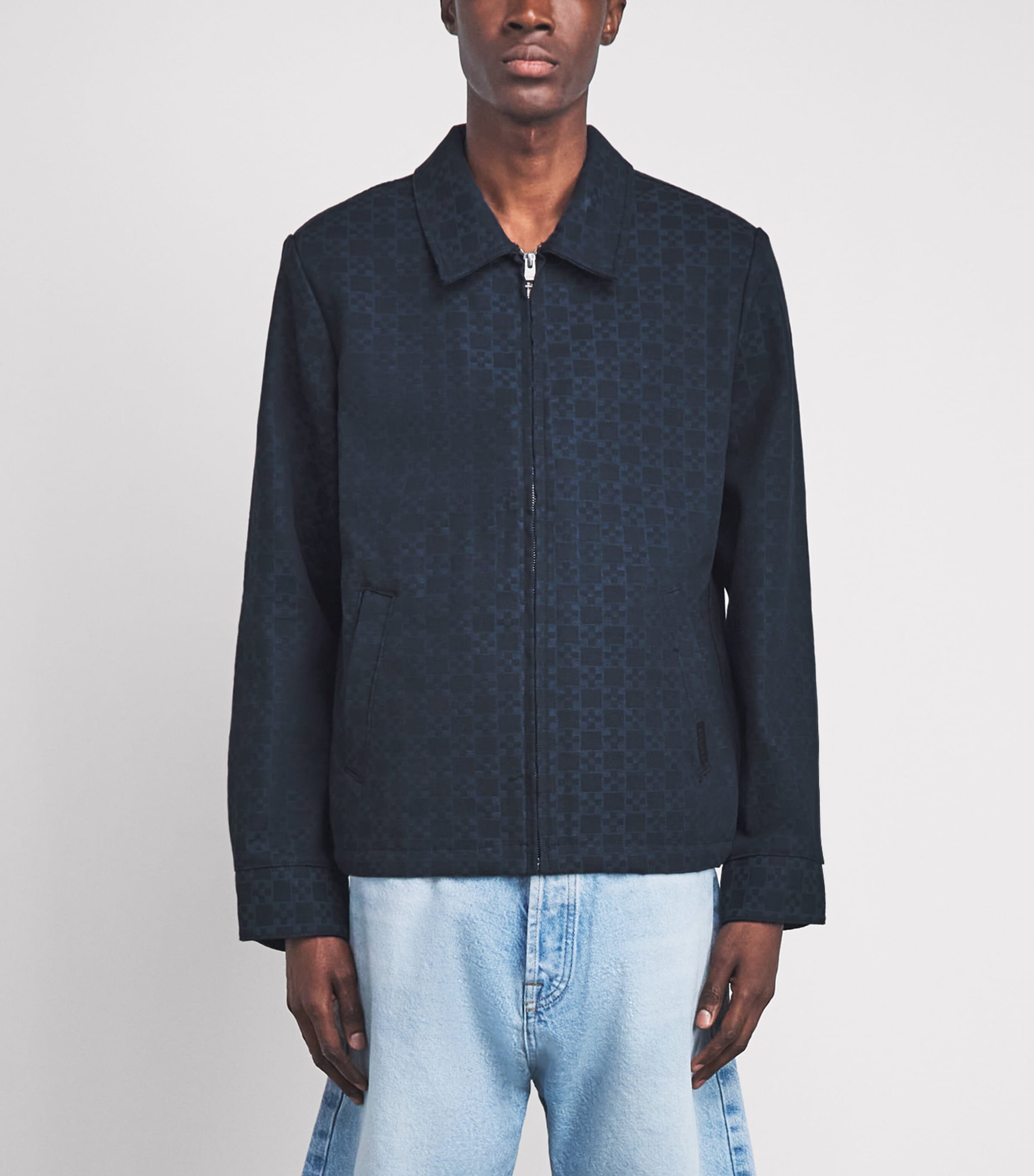 Sandro Paris Mens Jacquard Denim Jacket Navy Blue Image 4