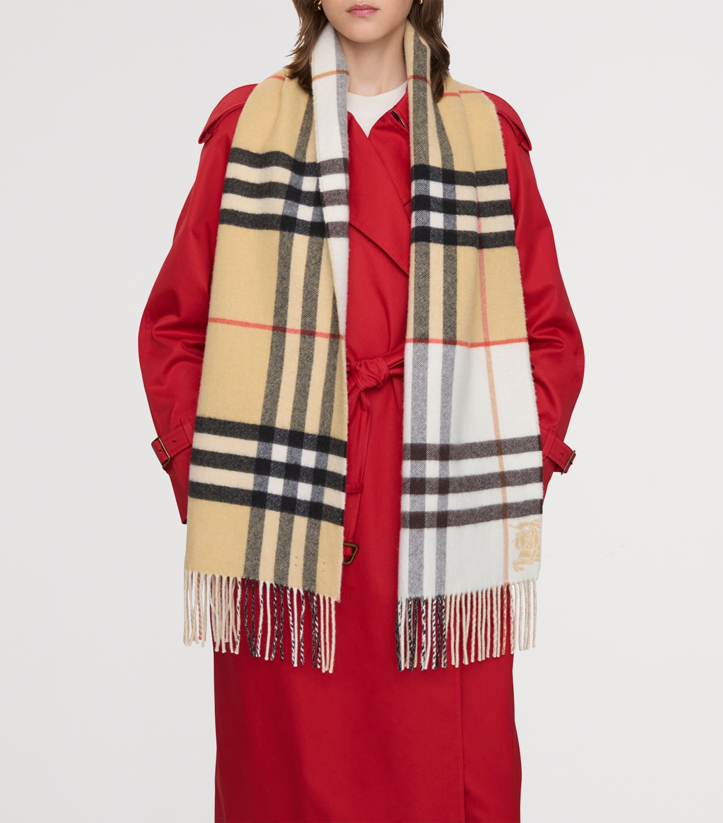 Cashmere Contrast Check Scarf SAND/PEBBLE WHITE Image 5