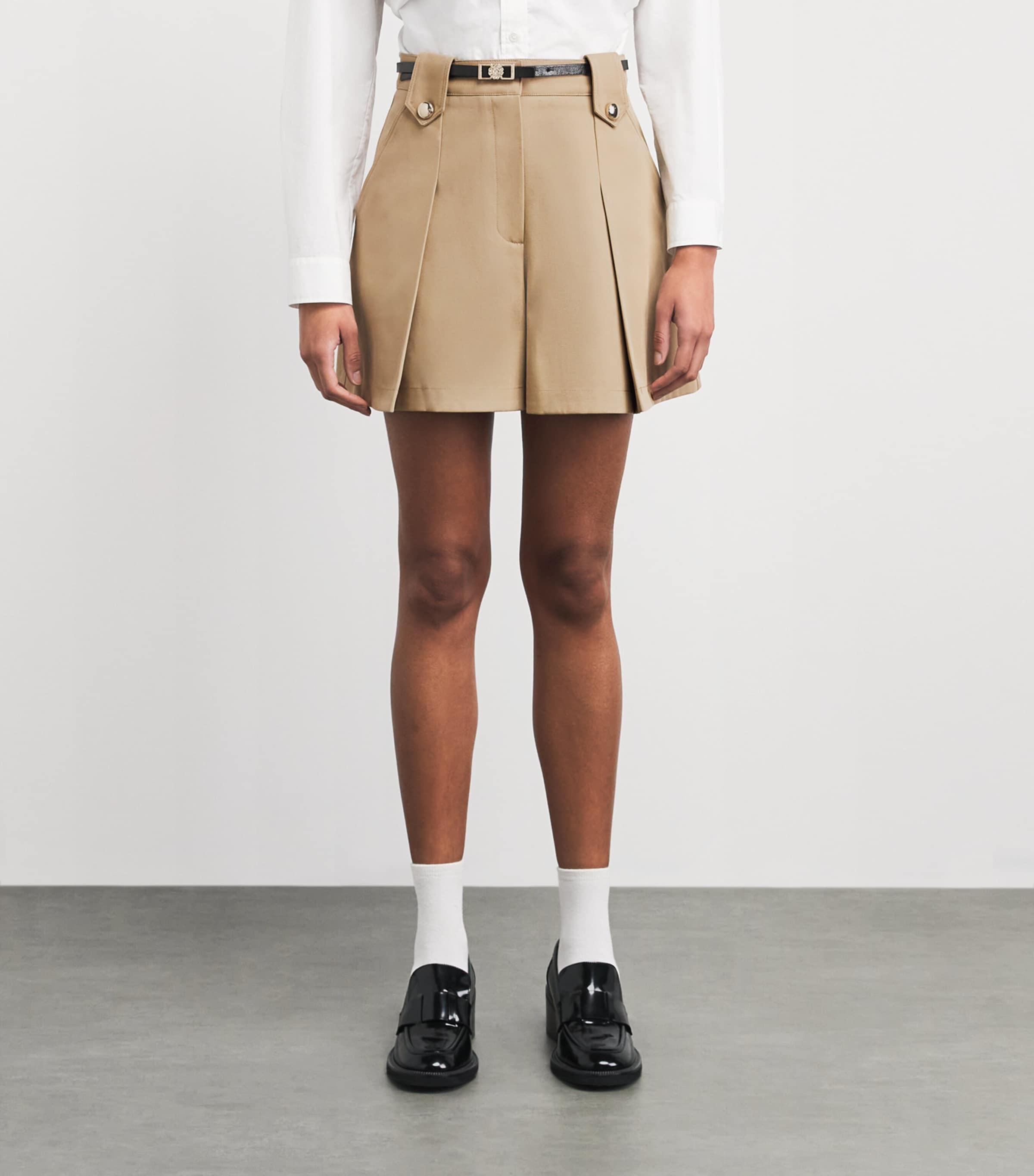 Maje Womens Cotton Pleated Shorts Mastic Beige Image 4