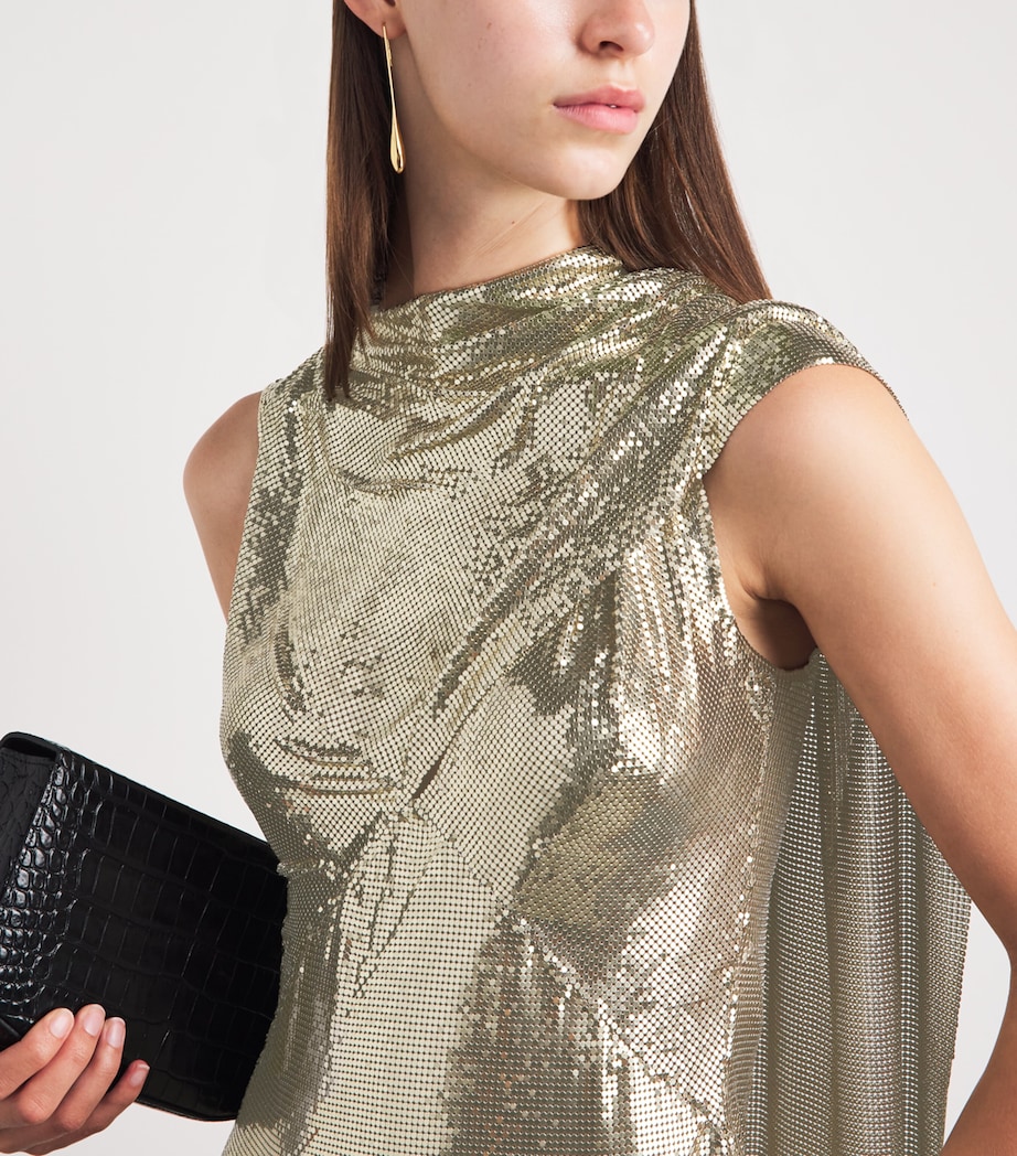 Rabanne Womens Chainmail Draped Blouse Light Gold Image 3