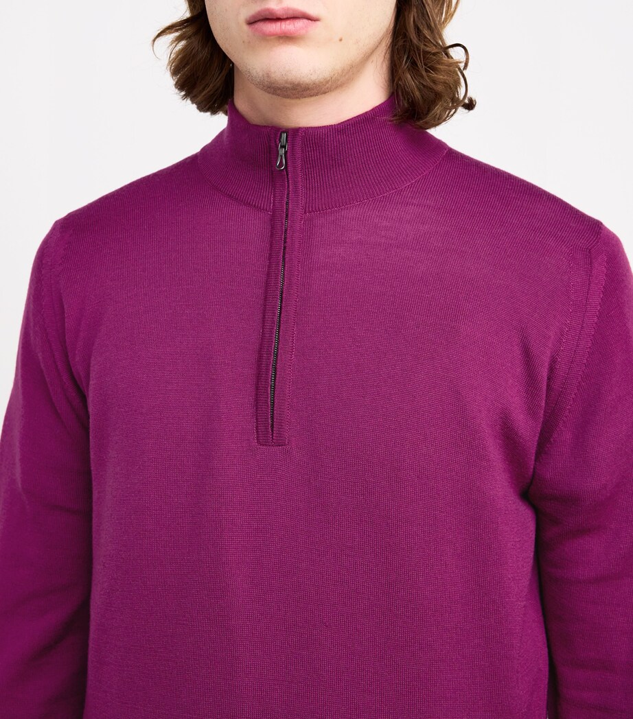 John Smedley Mens Wool Tapton Quarter-Zip Sweater Bramble Image 6