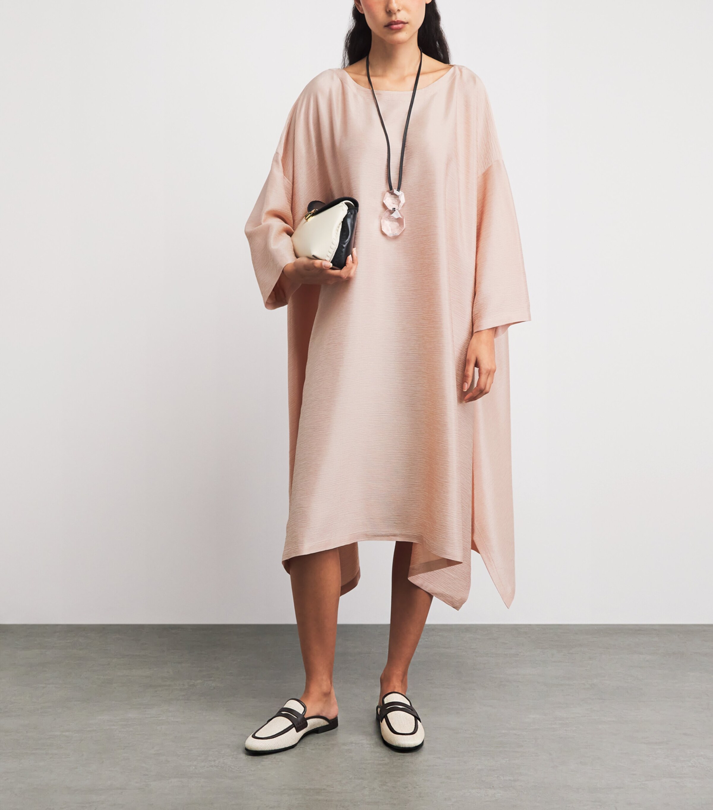 Eskandar Womens Silk Plissé Midi Dress Rosepowder Image 2