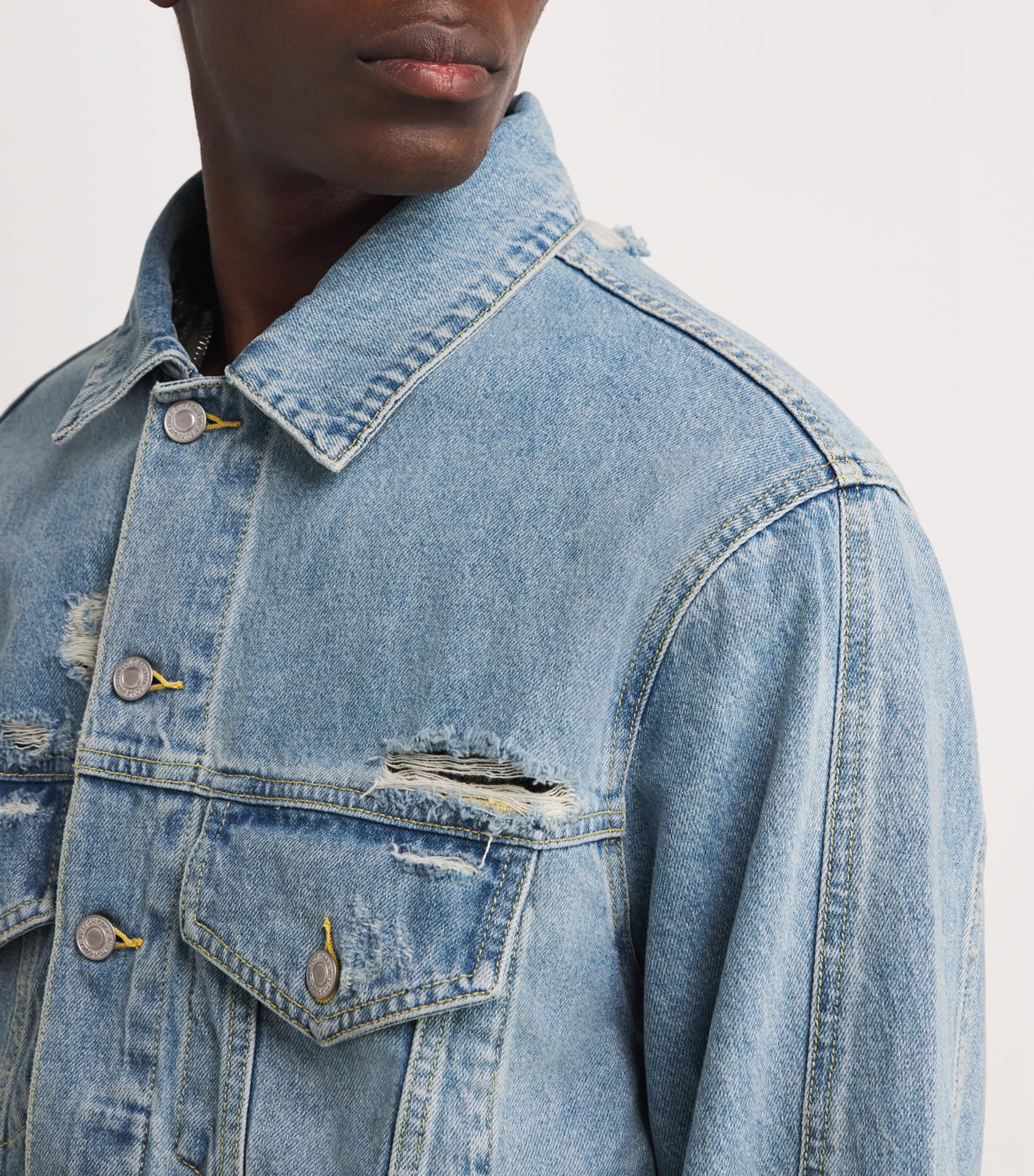 Distressed Denim Jacket 400 BLUE Image 6