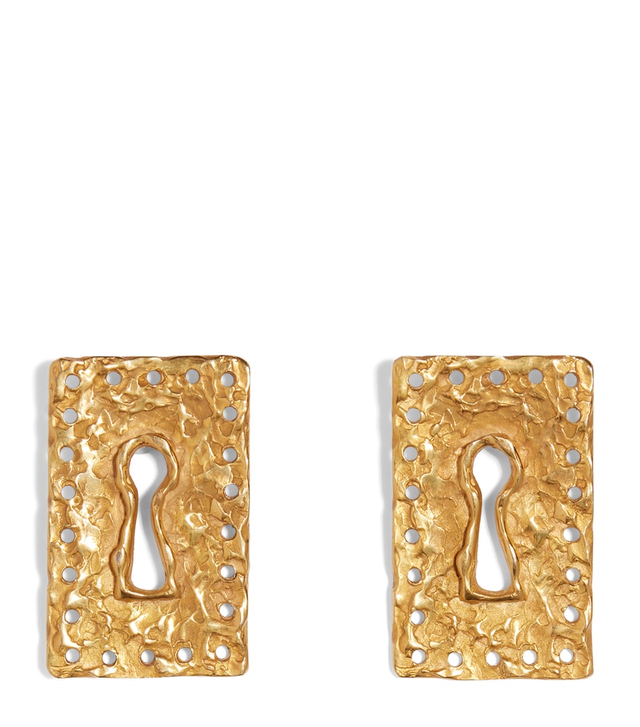 Schiaparelli Keyhole Plate Earrings Opaque Gold Image 1