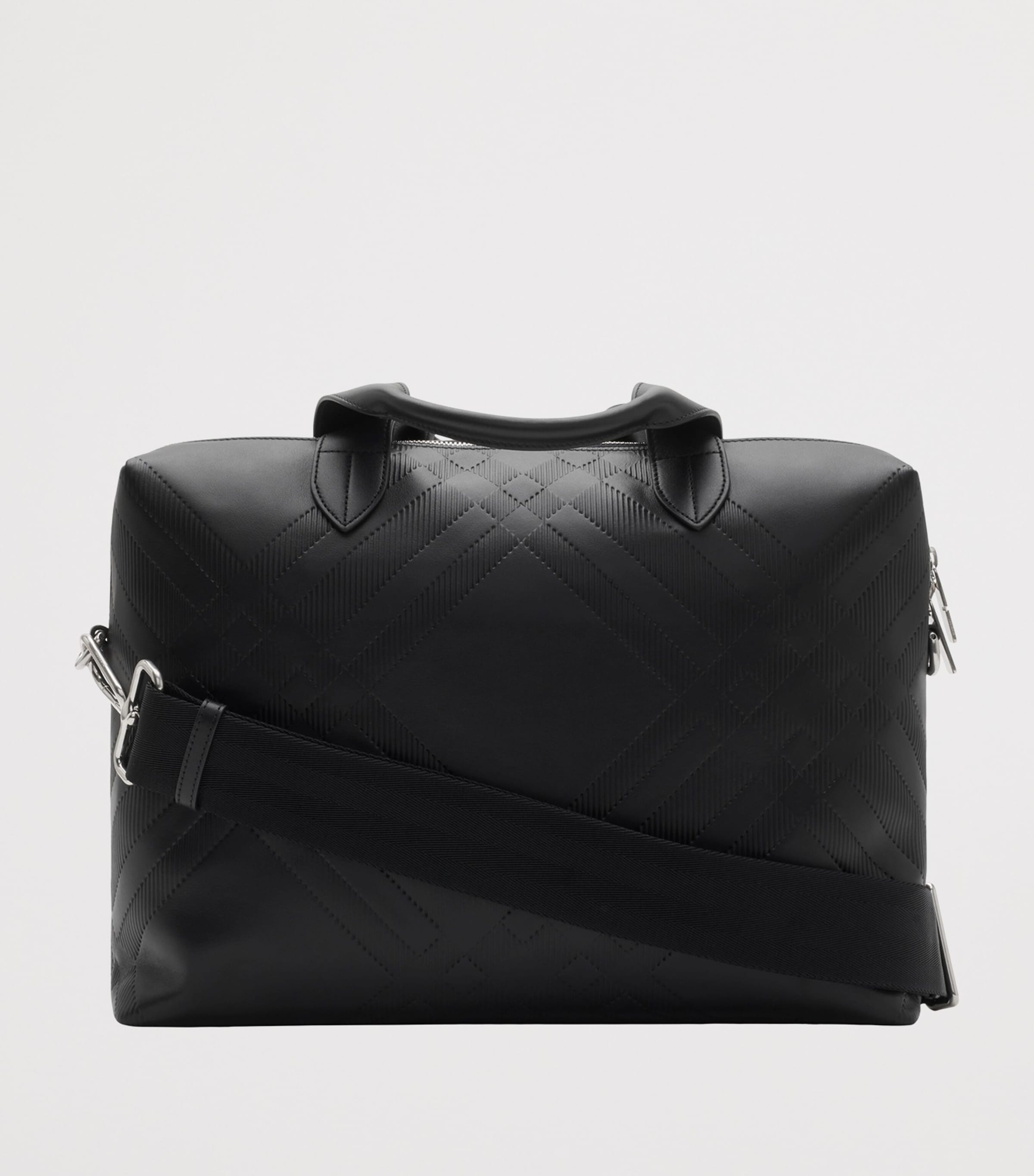 Leather Check-Embossed Briefcase BLACK Image 5