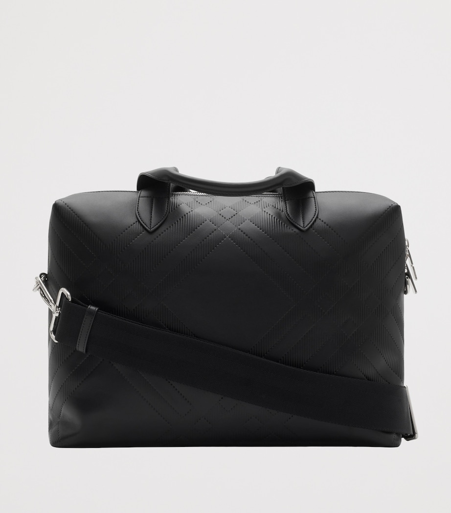 Leather Check-Embossed Briefcase BLACK Image 5