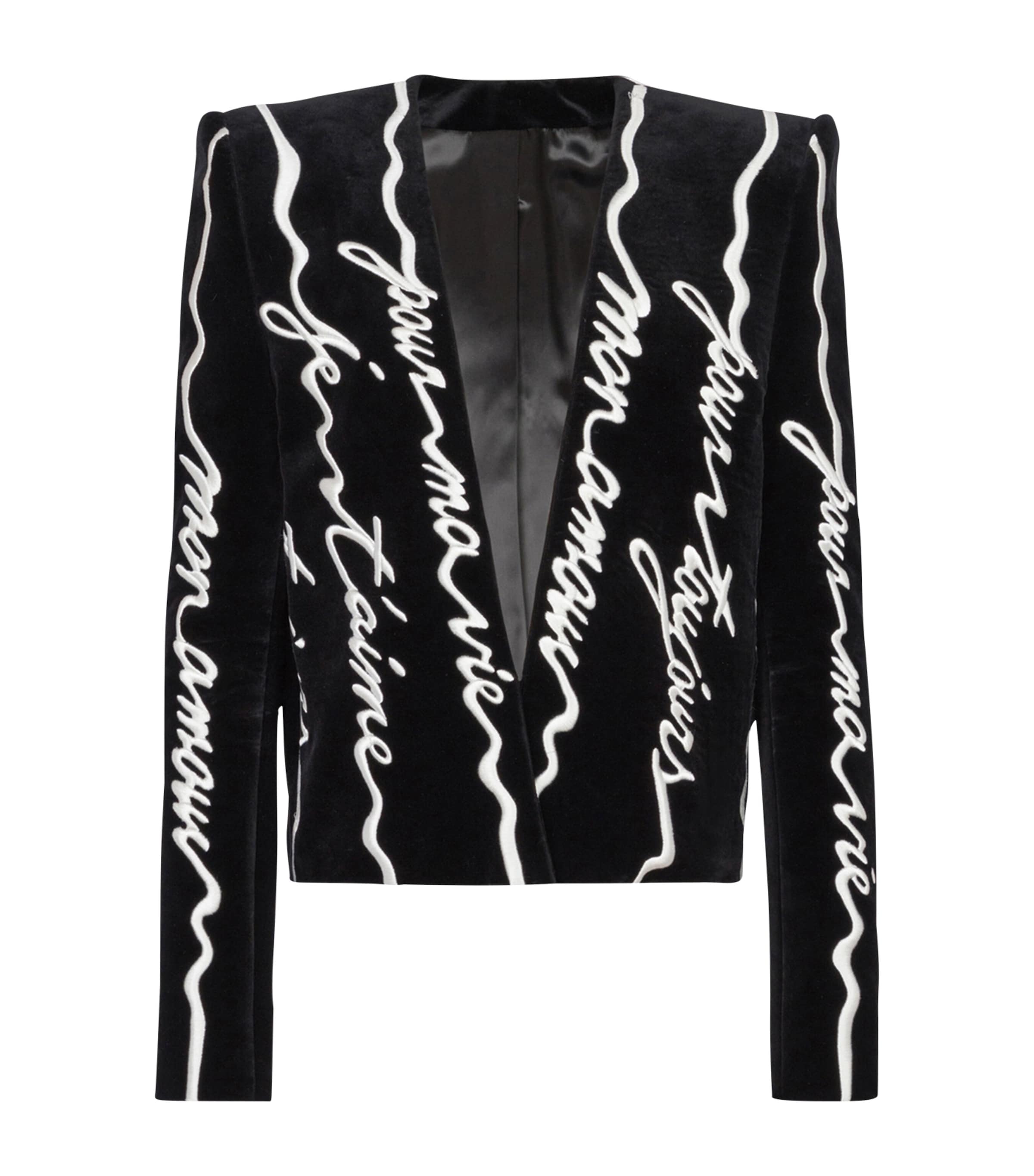 Balmain Velvet Embroidered Cropped Jacket In Black