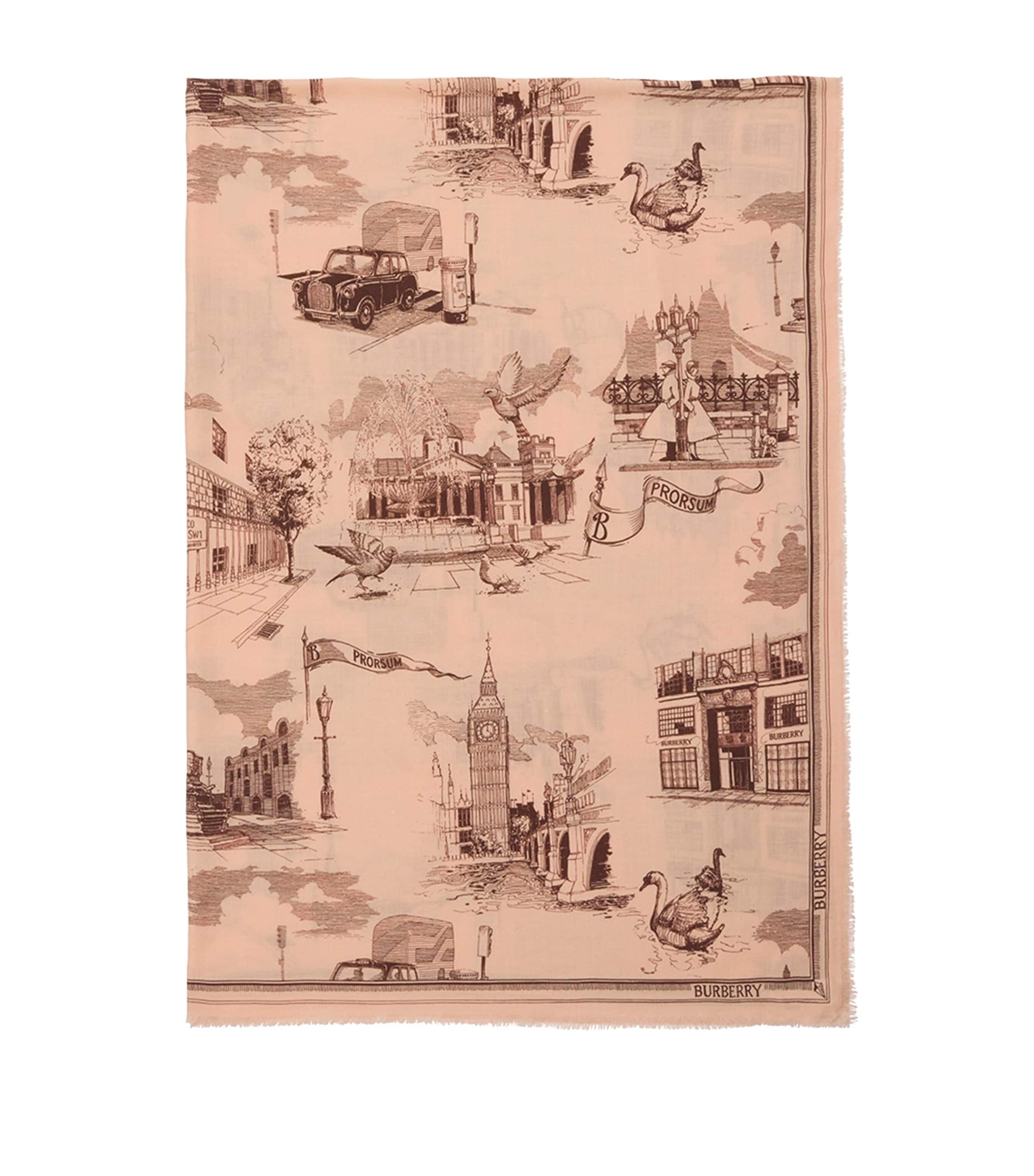 Burberry Wool-Silk London Landmarks Scarf Sepia Pink Image 1