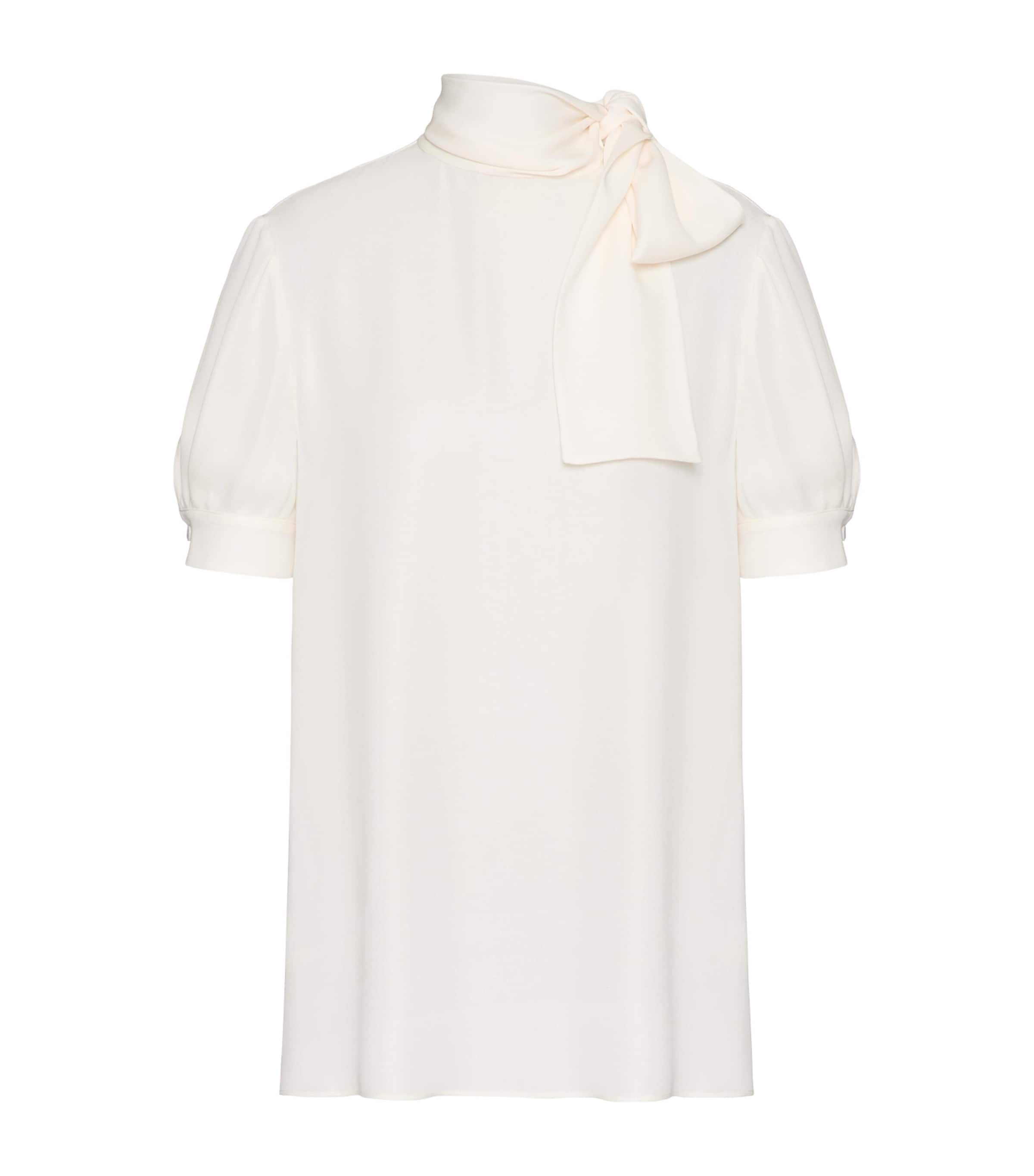 Shop Valentino Silk Pussybow Blouse In Ivory