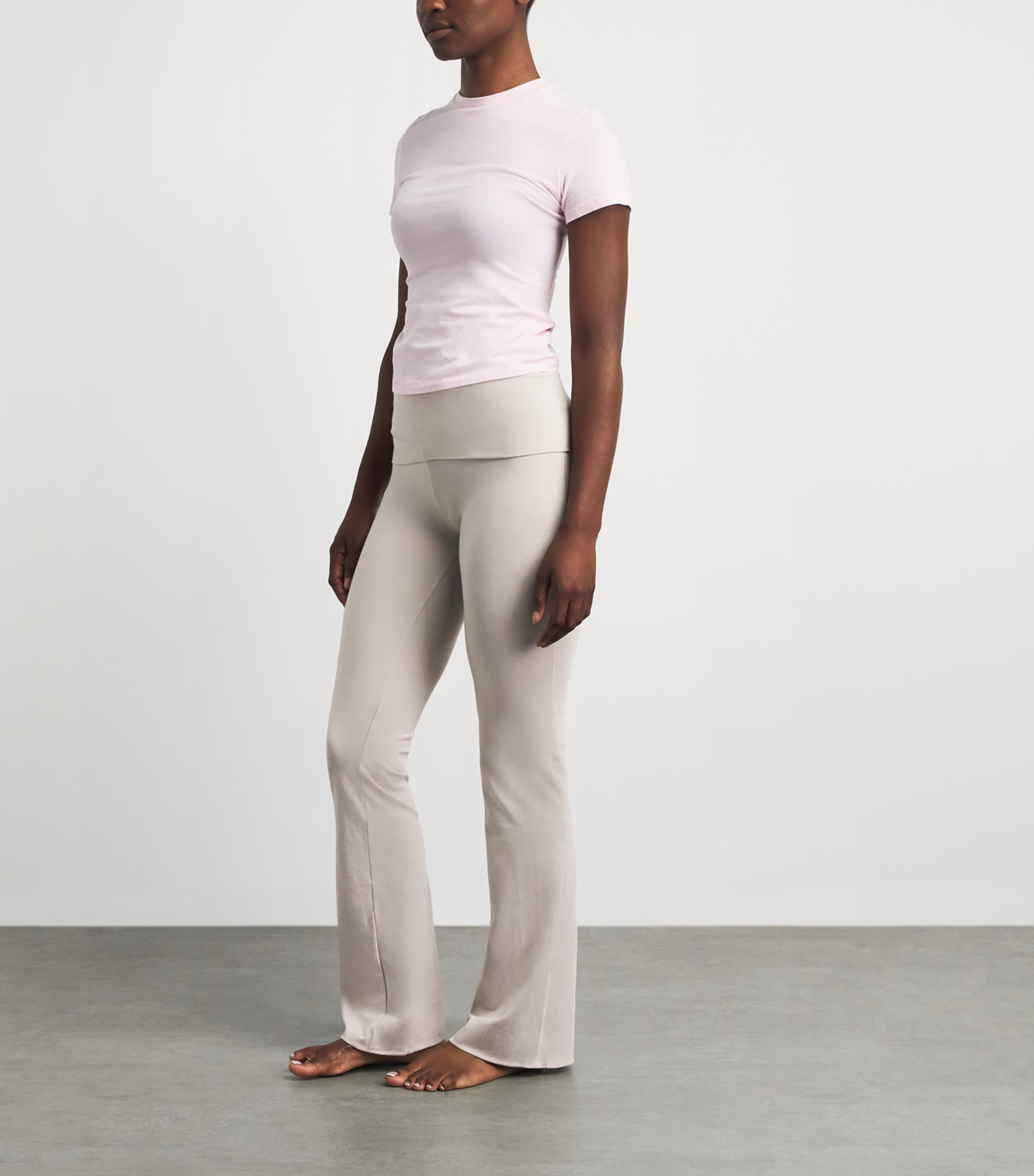 Skims Womens Cotton Jersey Foldover Trousers Stone Image 2