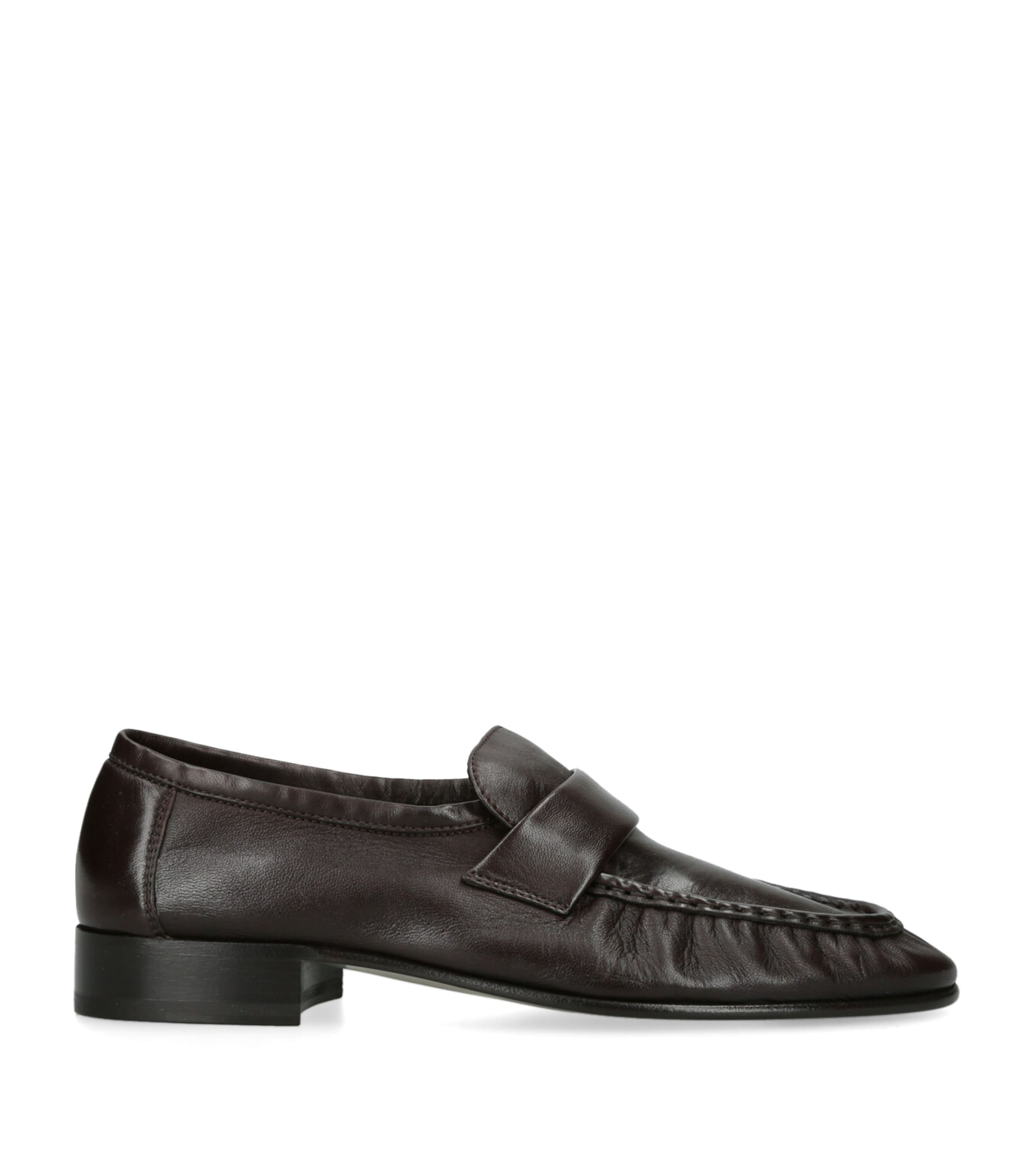 The Row Soft Leather Loafers Dark Brown
