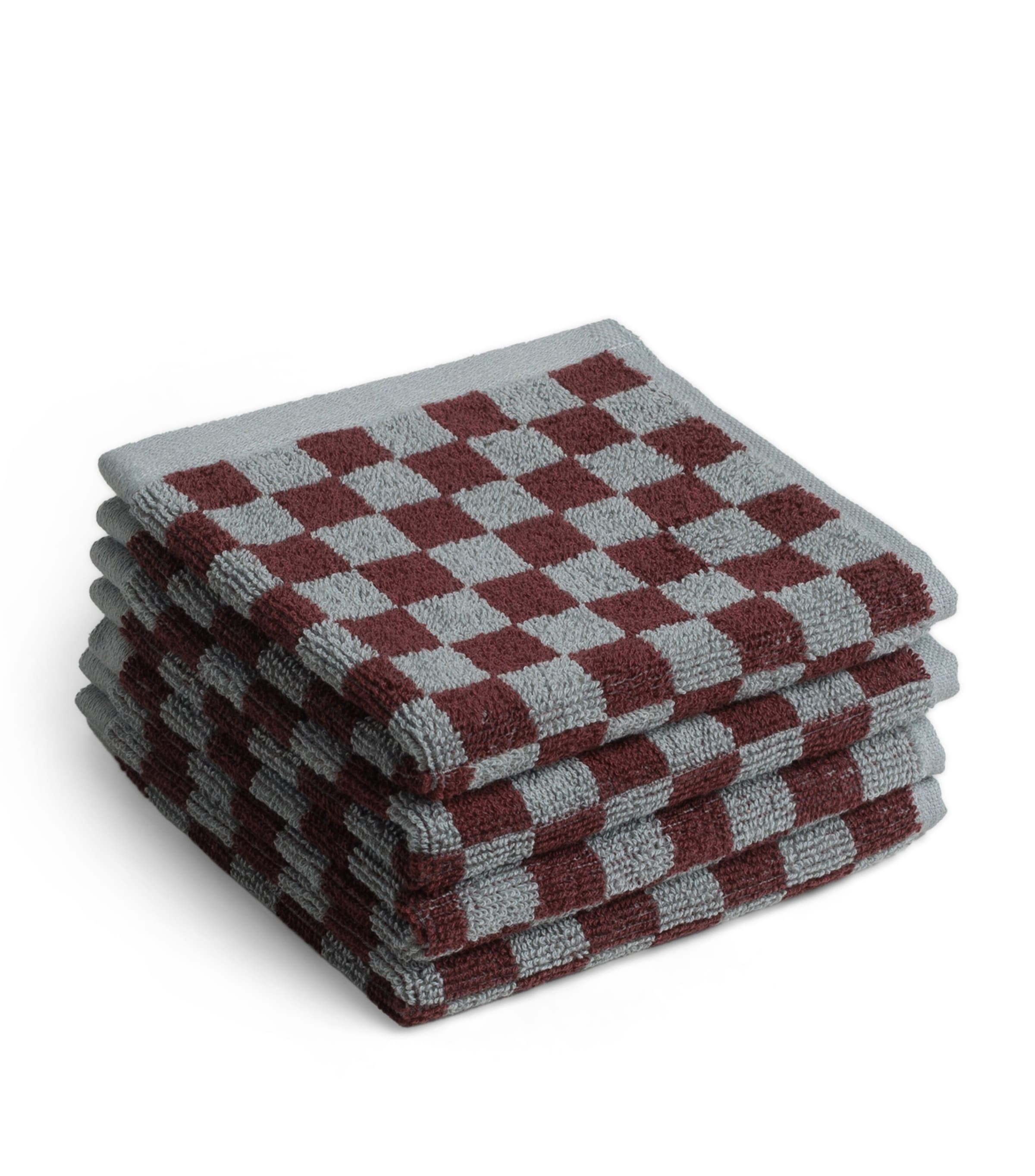 Baina Set Of 4 Organic Cotton Check Quill Facecloths In Multi