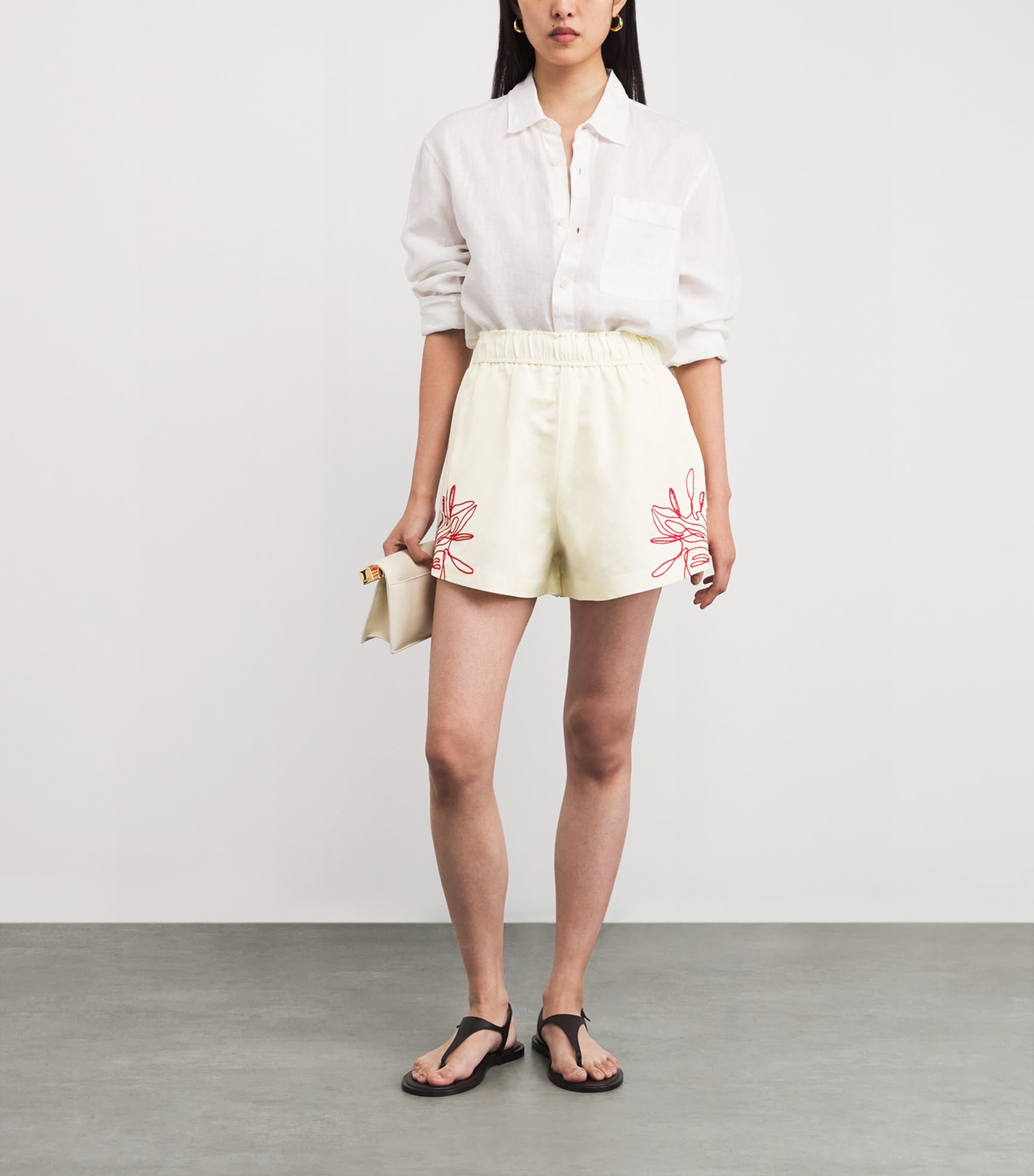 Linen-Blend Embroidered Eviva Shorts L10 LEMON Image 2