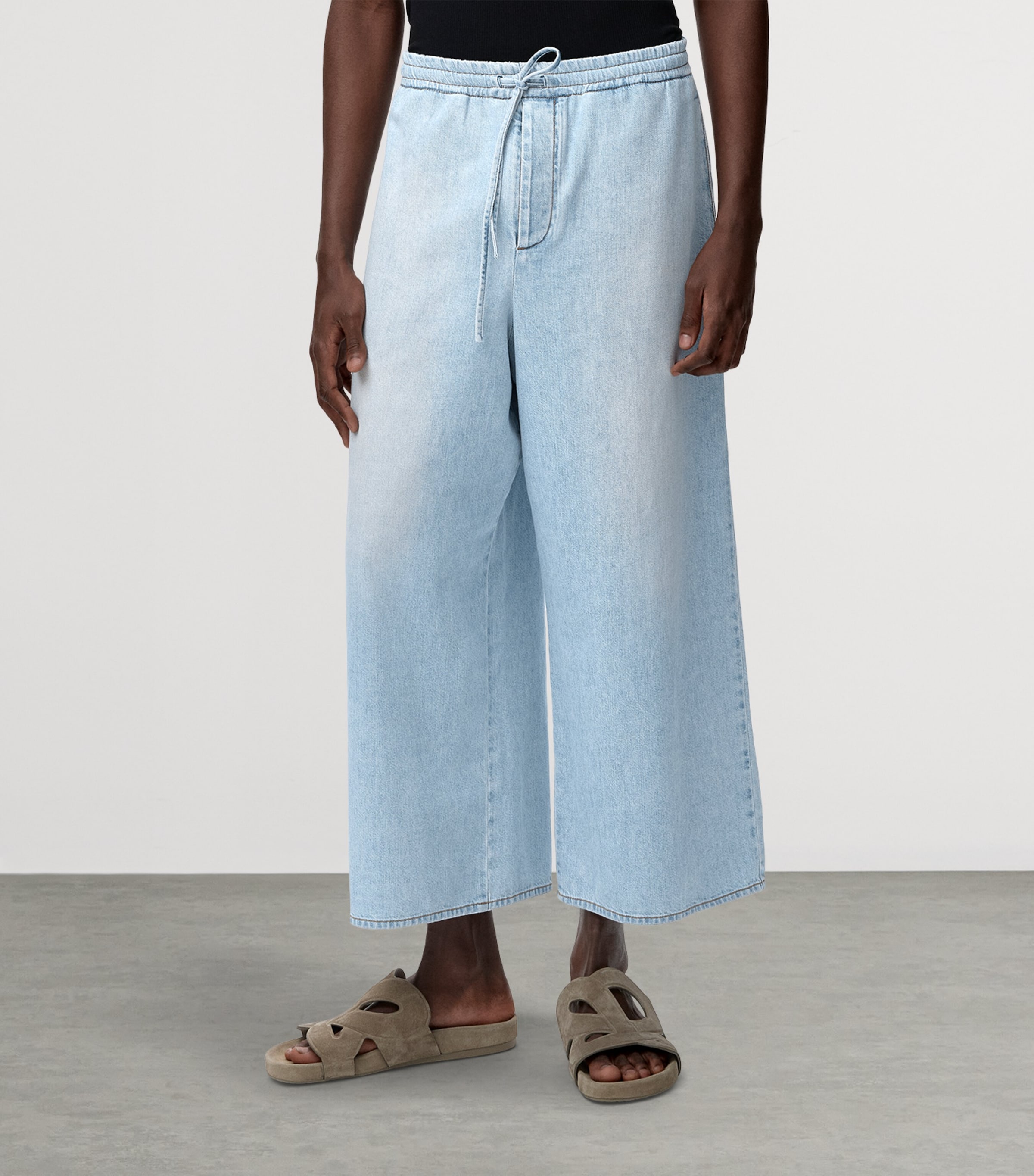 LOEWE Mens x Paula's Ibiza Denim Drawstring Trousers Washed Blue Image 3