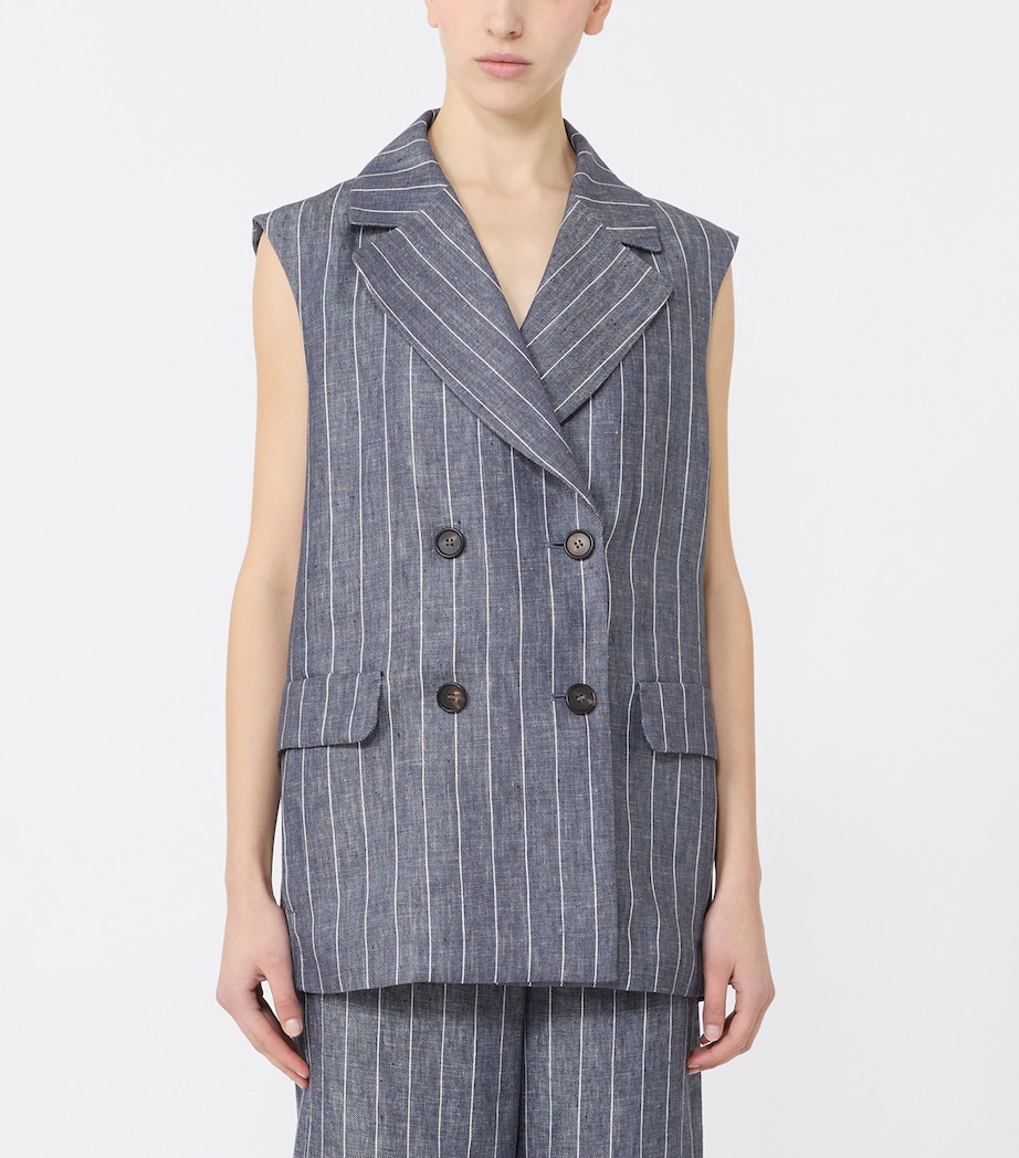 Max Mara Womens Linen Pinstripe Gilet Ultramarine Image 2
