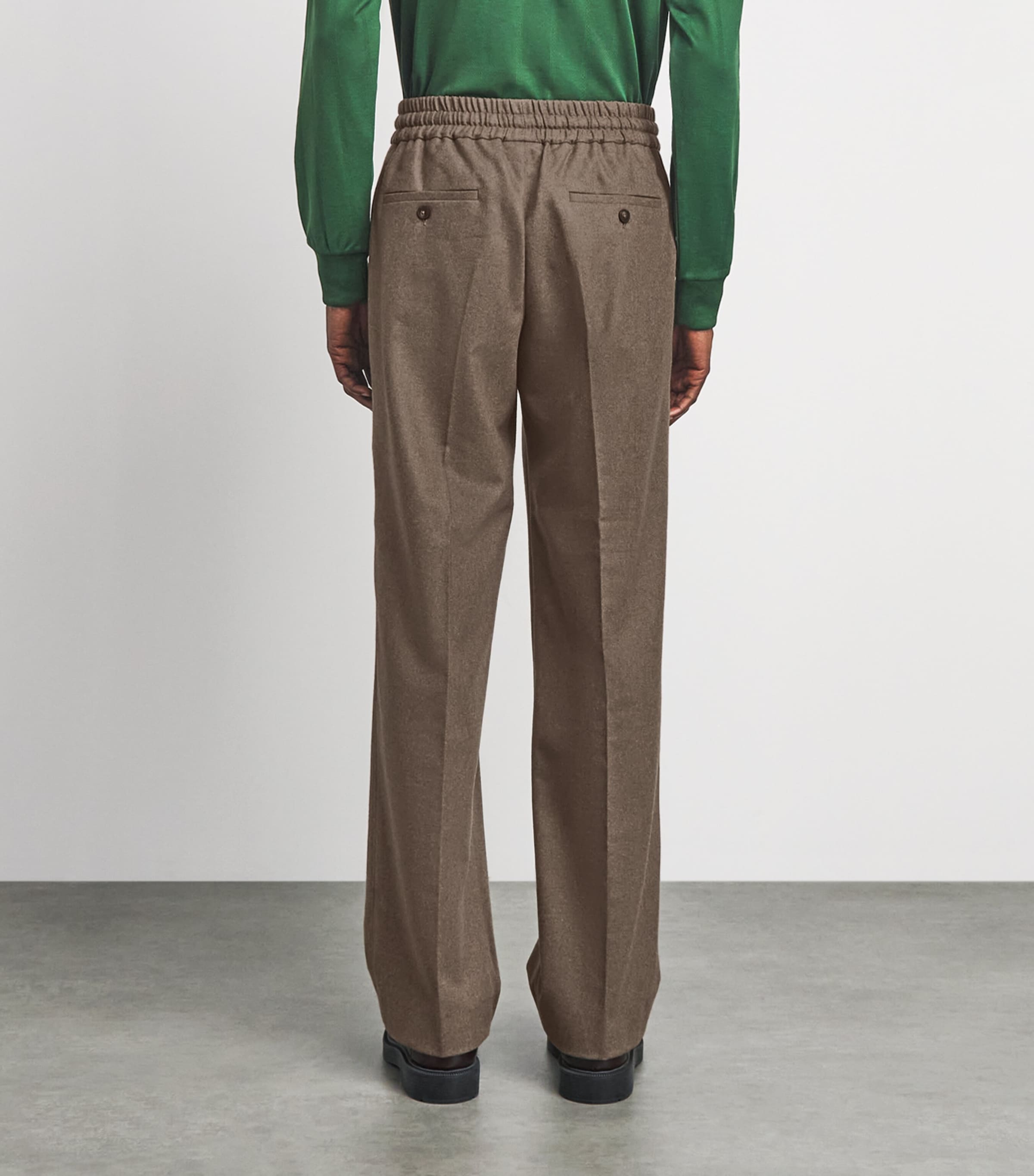 Drôle de Monsieur Mens Virgin Wool-Blend Drawstring-Waist Trousers Light Brown Image 5
