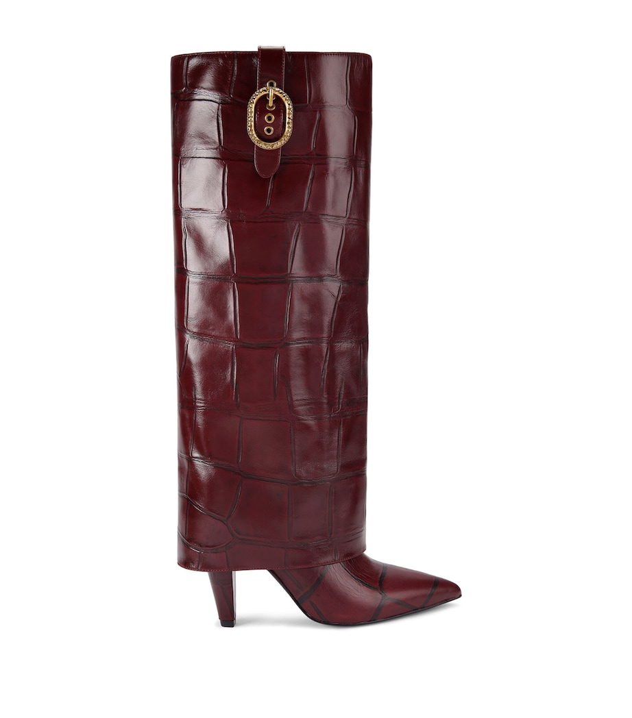 Leather Fold Over Knee-High Boots WINE Image 1