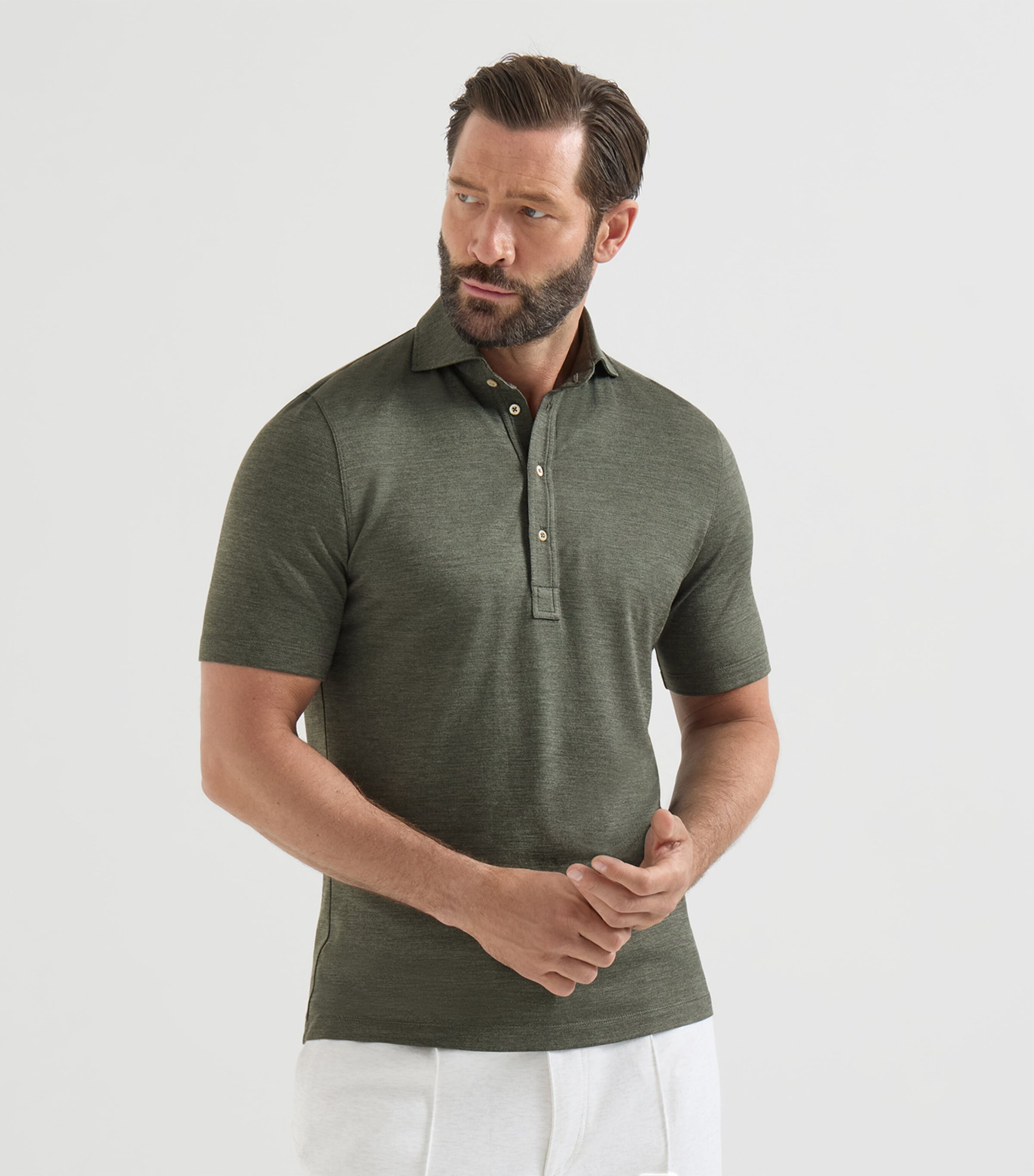 Brunello Cucinelli Mens Virgin Wool-Silk-Cotton Polo Shirt Image 3