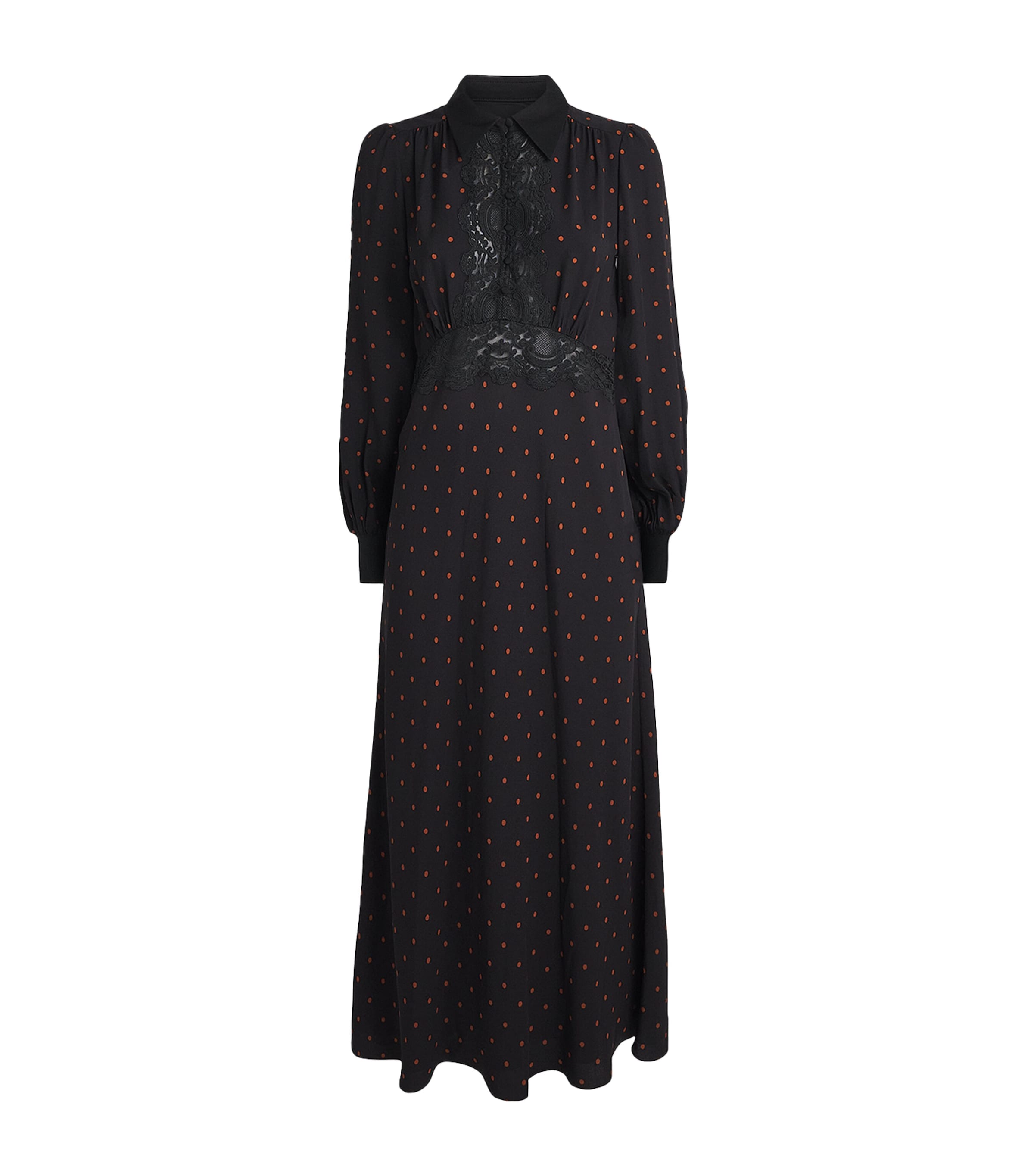 Elegant Enchantment Black Polka Dot Lace Maxi Dress