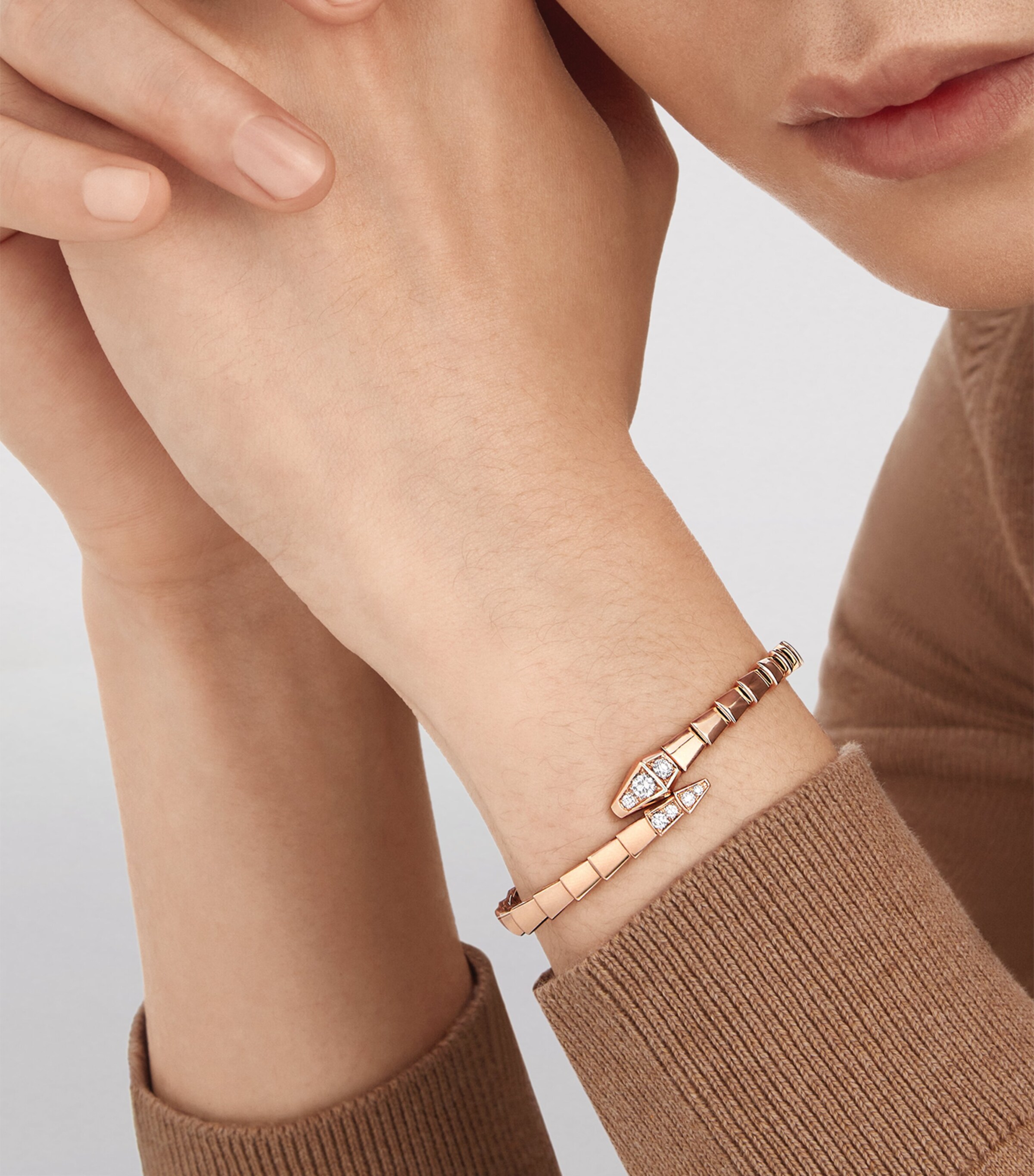 Medium Rose Gold and Diamond Serpenti Viper Bracelet ROSE GOLD Image 5