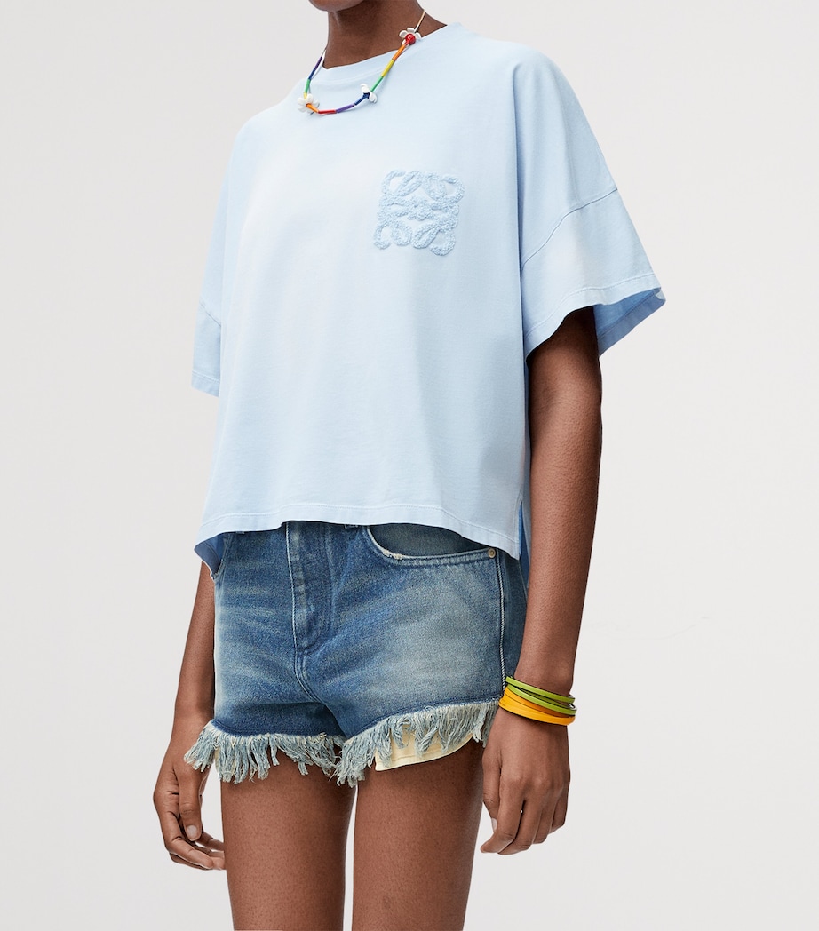 LOEWE Womens x Paula's Ibiza Cotton-Blend Anagram T-Shirt Sky Blue Image 3