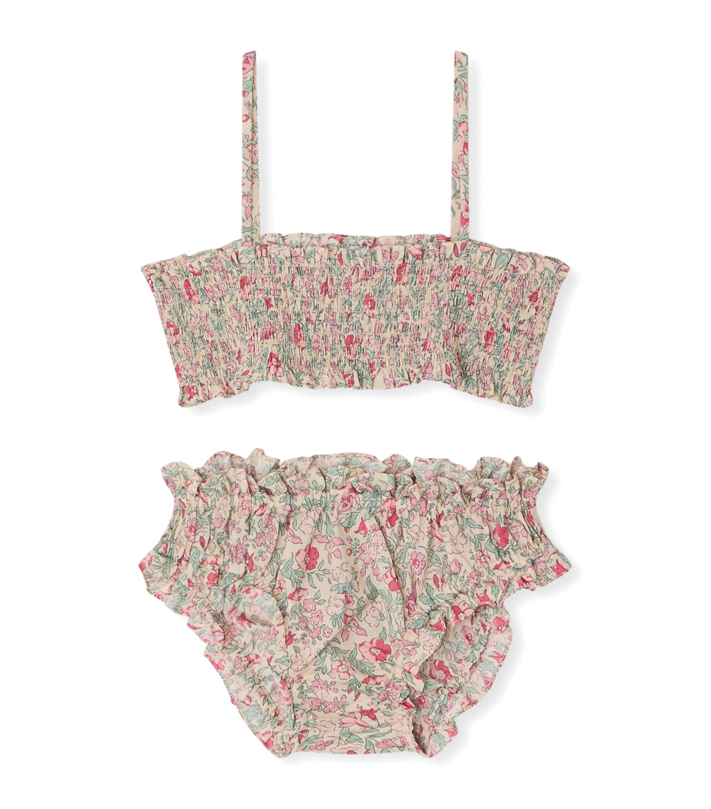 Bonpoint Smocked Floral Bikini (10-14 Years) Fl Framboise Image 1
