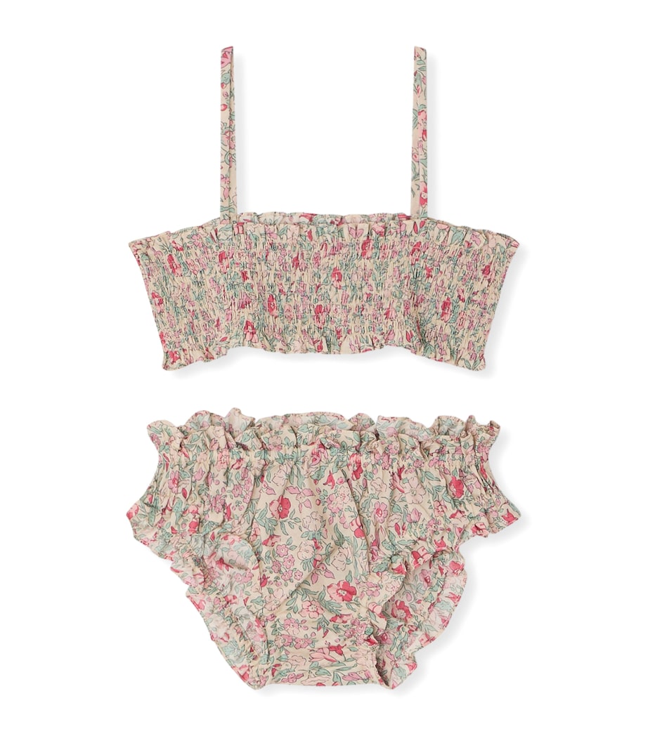 Bonpoint Smocked Floral Bikini (10-14 Years) Fl Framboise Image 1